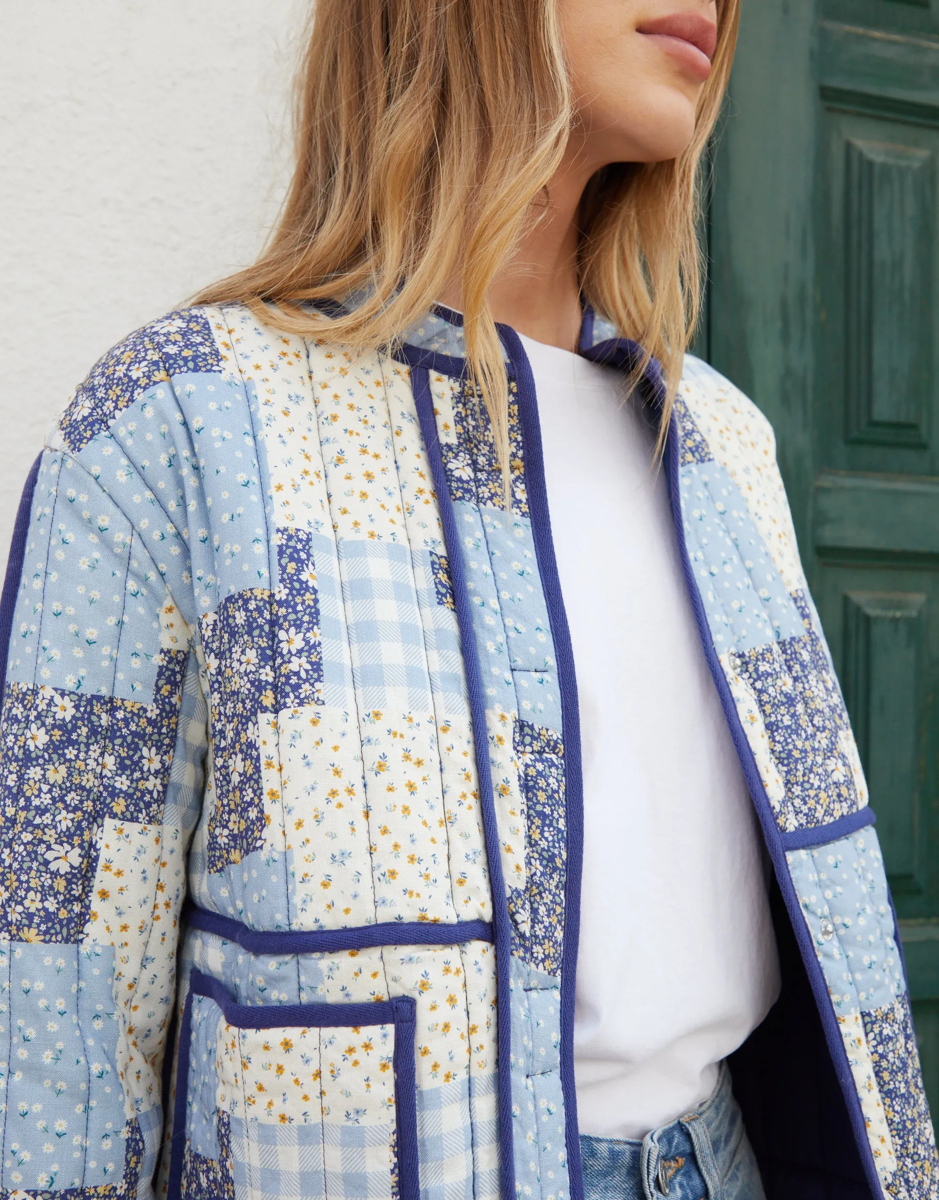 Blue Floral Patchwork Quilted Jacket sold by Threadbare product image thumbnail 4