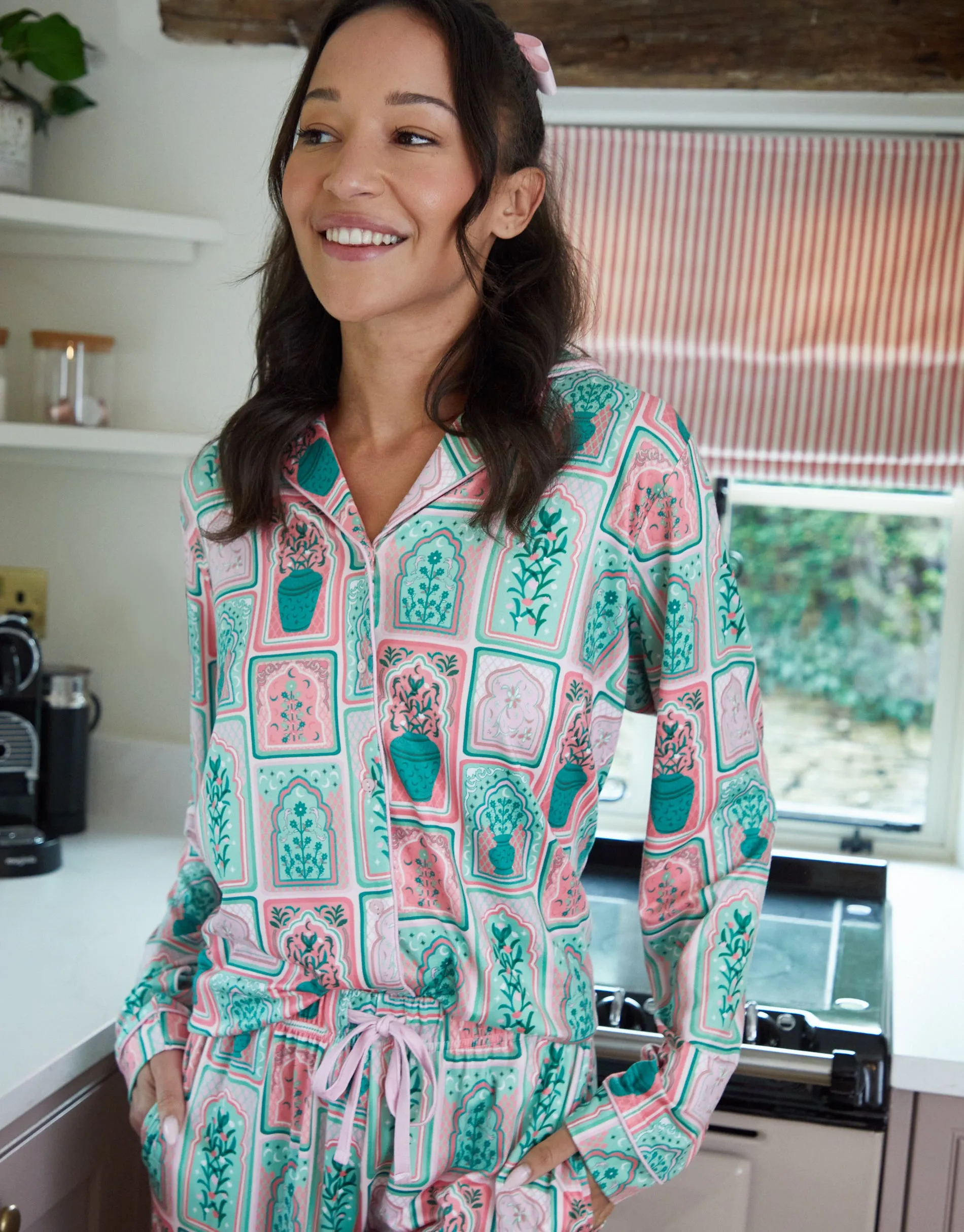 Pink & Green Postcard Long Button-Through Pyjamas (2-Piece Set) sold by Threadbare product image thumbnail 3