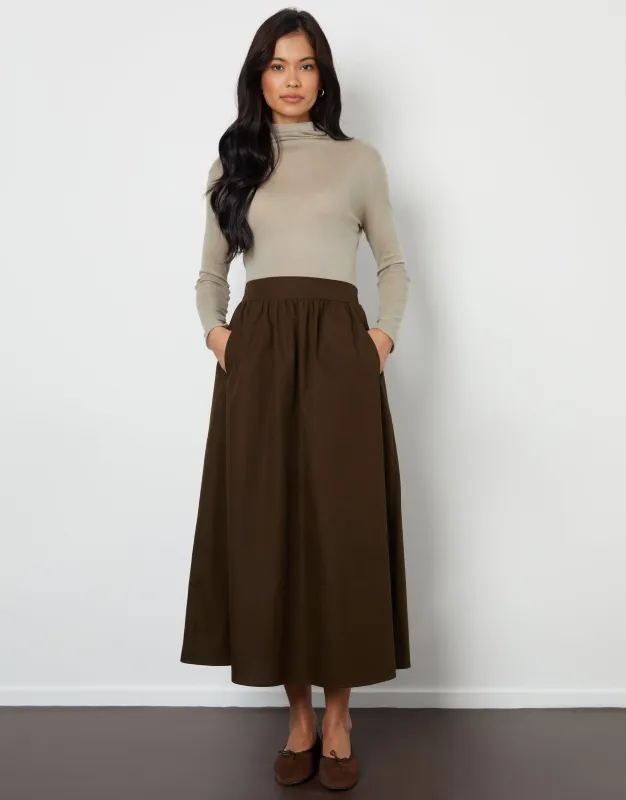 Chocolate Brown Maxi Skirt with Pockets sold by Threadbare