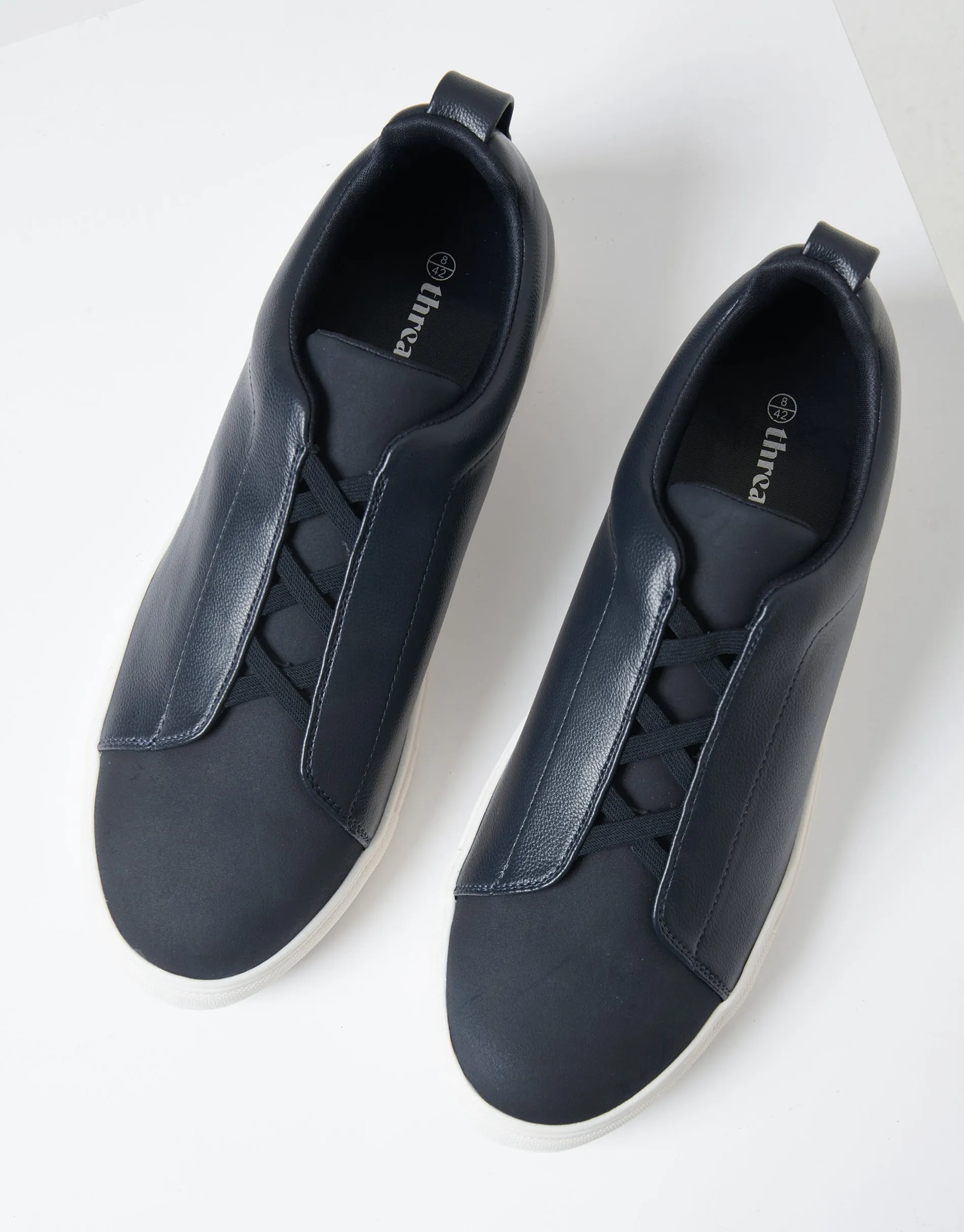 Navy Faux Leather Elastic Lace Slip On Trainers sold by Threadbare product image thumbnail 2