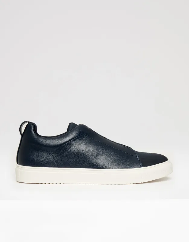 Threadbare Men's Navy Faux Leather Elastic Lace Slip On Trainers sold by Threadbare