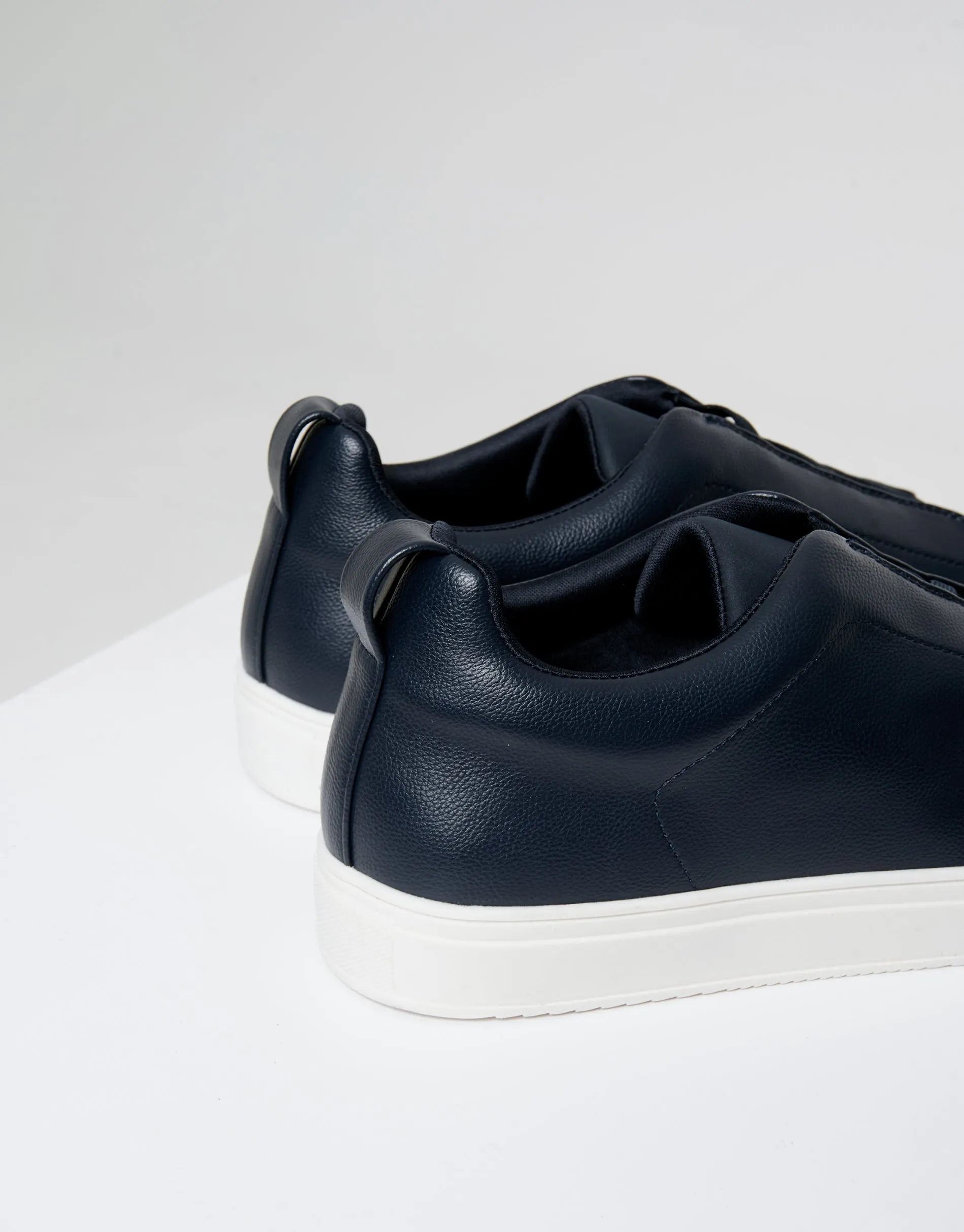 Navy Faux Leather Elastic Lace Slip On Trainers sold by Threadbare product image thumbnail 4