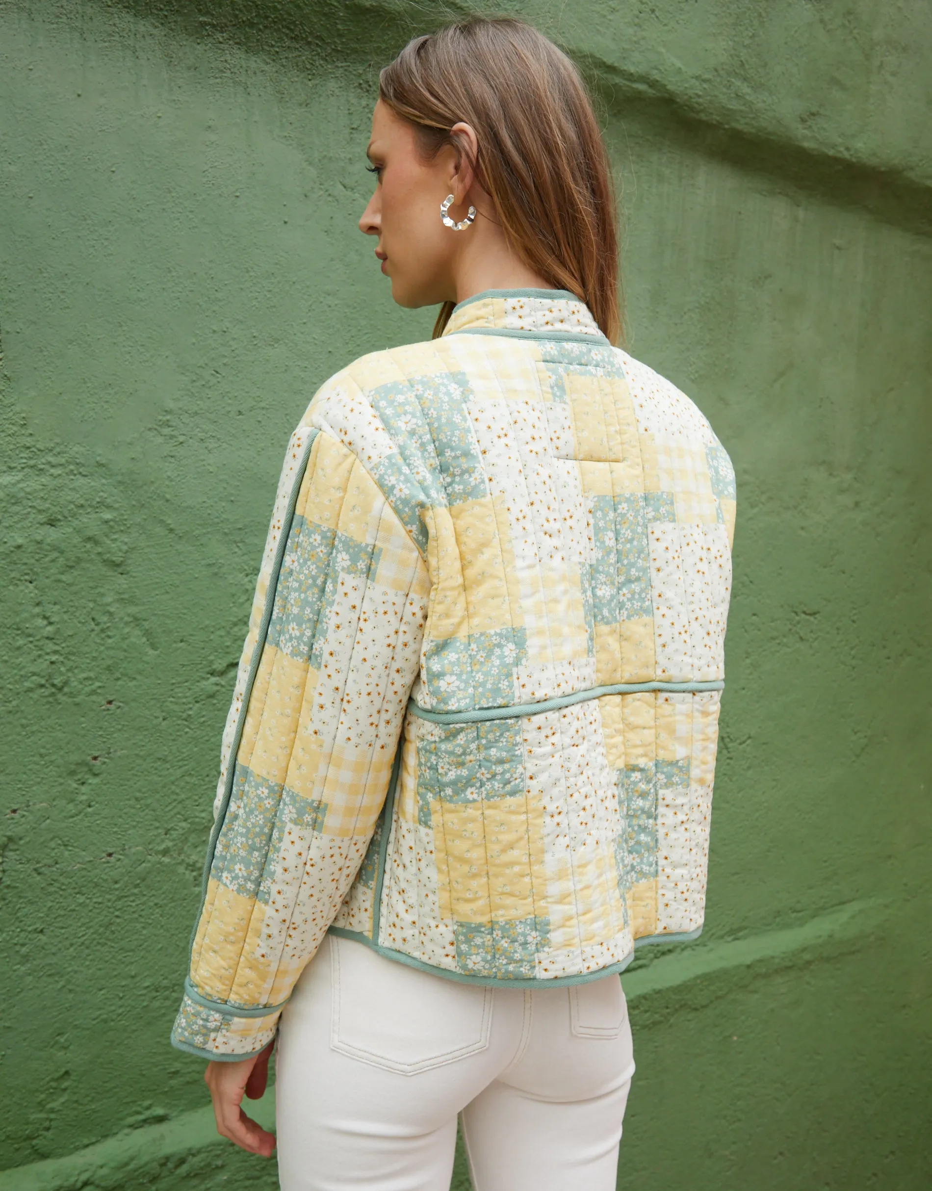 Yellow Floral Patchwork Quilted Jacket sold by Threadbare product image thumbnail 2