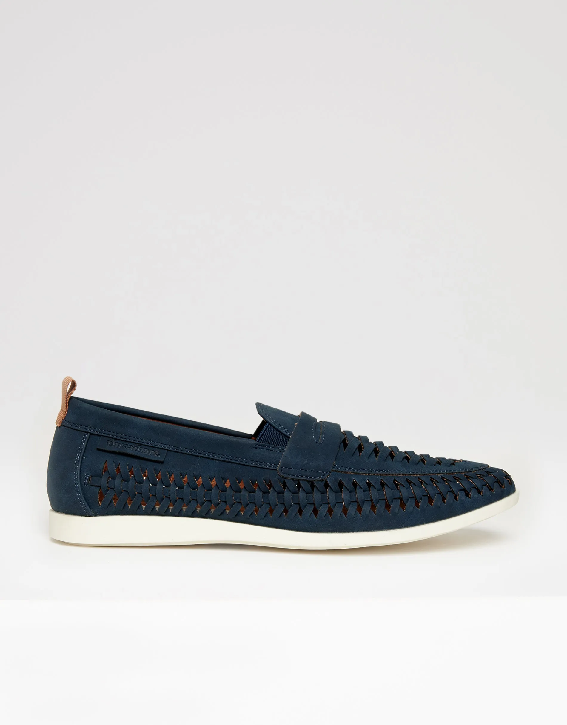 Navy Faux Suede Woven Loafers sold by Threadbare