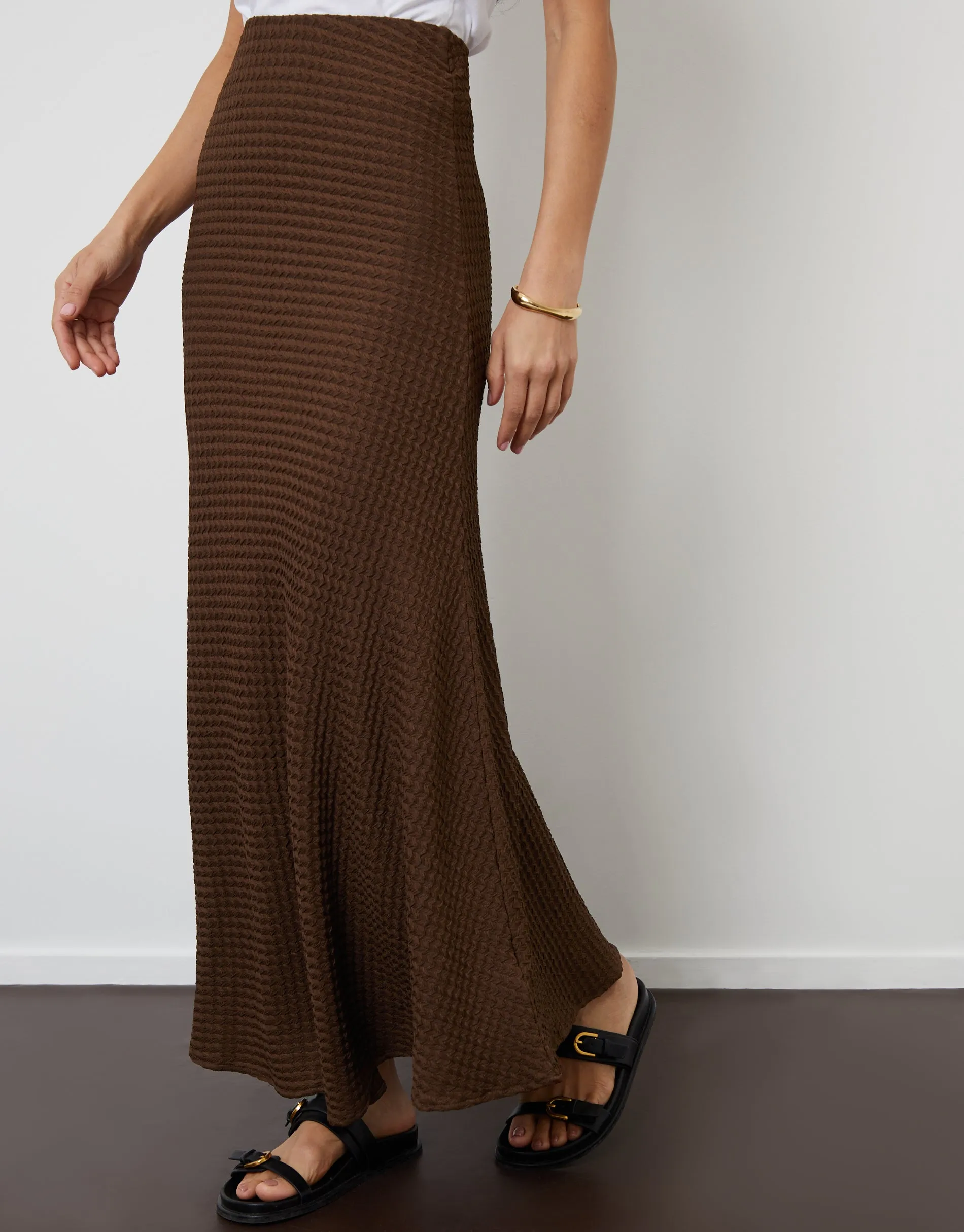 Chocolate Brown Textured Jersey Pull-On Maxi Skirt sold by Threadbare