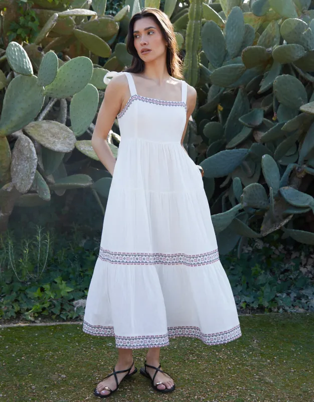 Cream Embroidered Tiered Maxi Dress sold by Threadbare