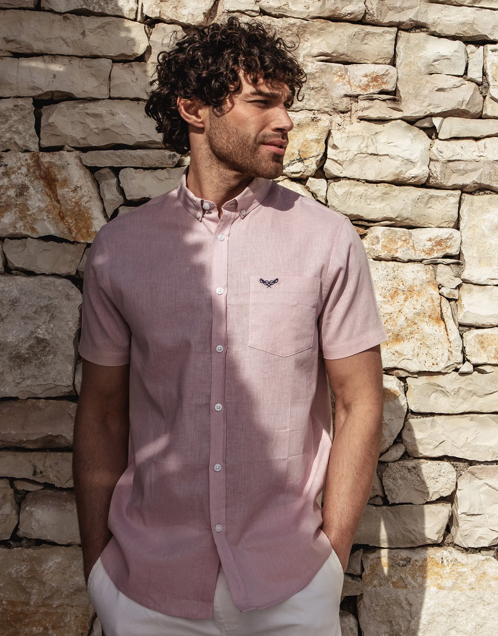 Threadbare Men's Pink Short Sleeve Linen Blend Shirt sold by Threadbare