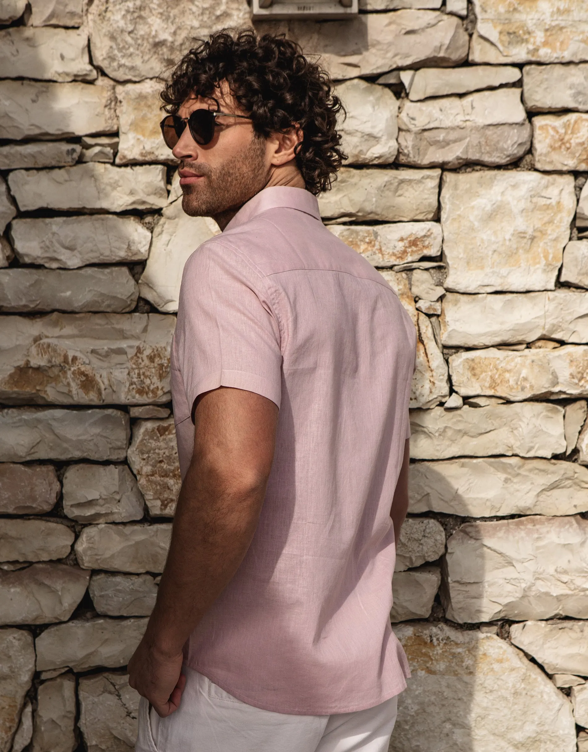 Threadbare Men's Pink Short Sleeve Linen Blend Shirt sold by Threadbare product image thumbnail 2