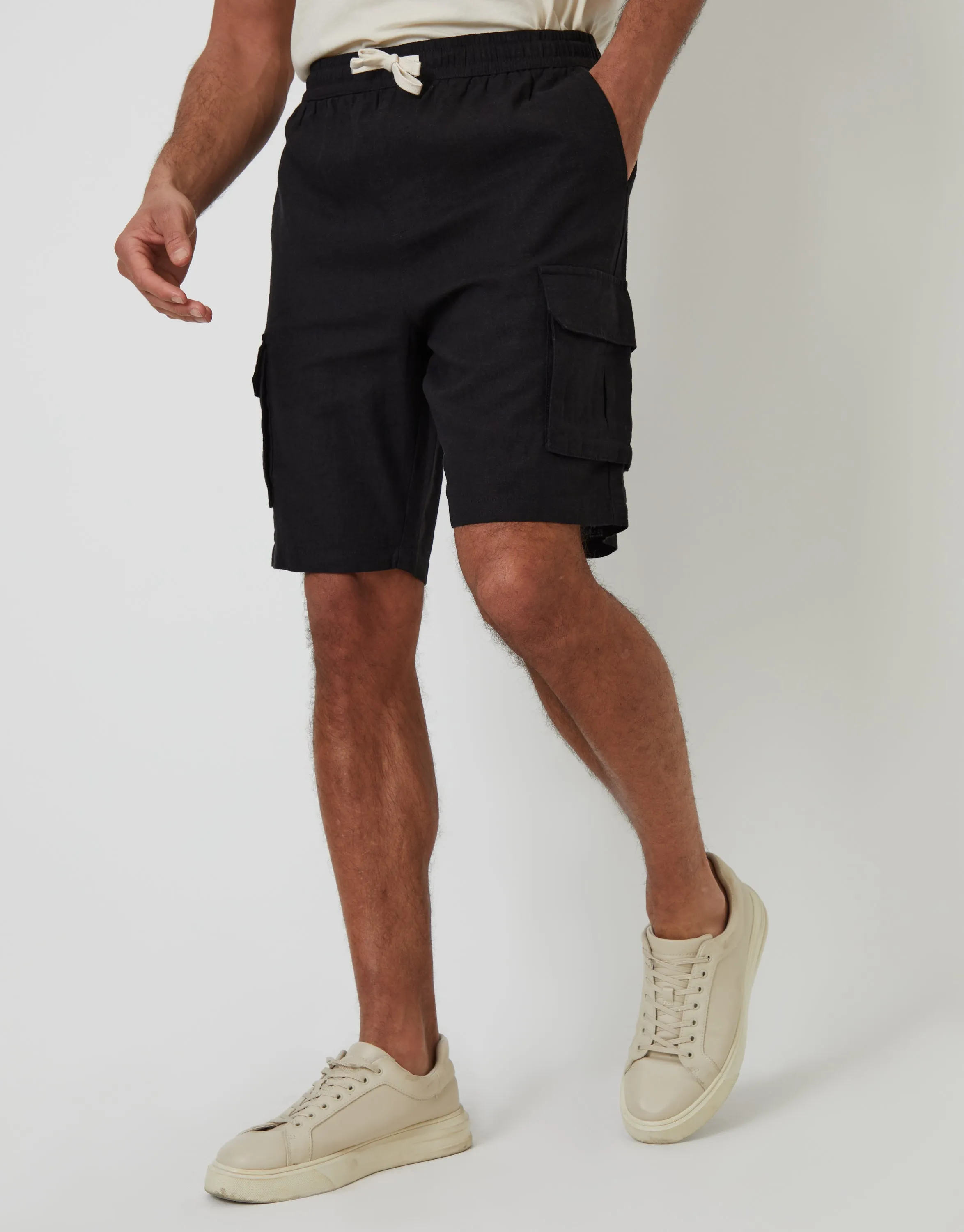 Threadbare Men's Black Linen Blend Cargo Shorts sold by Threadbare