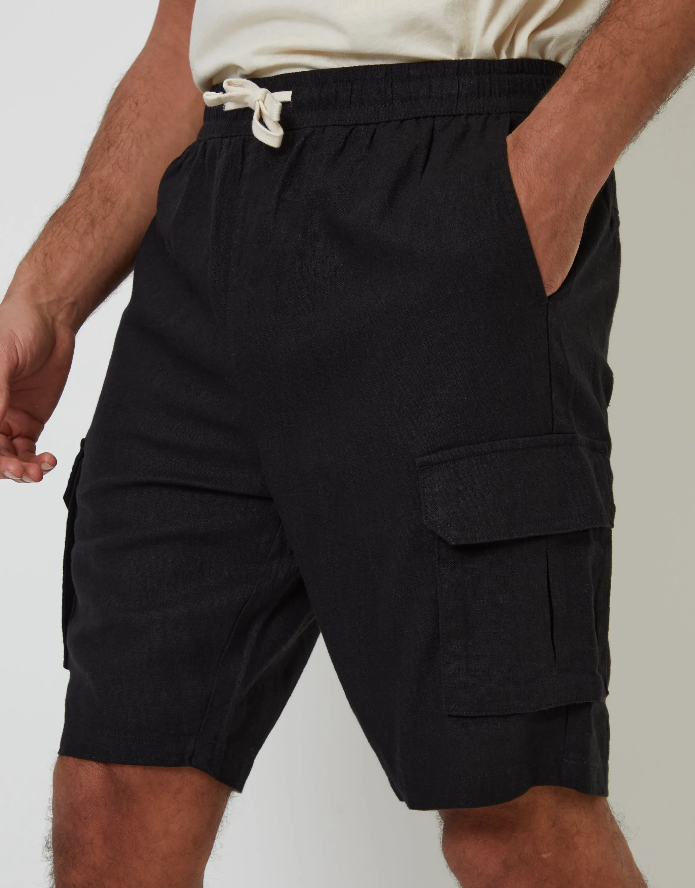 Threadbare Men's Black Linen Blend Cargo Shorts sold by Threadbare product image thumbnail 4