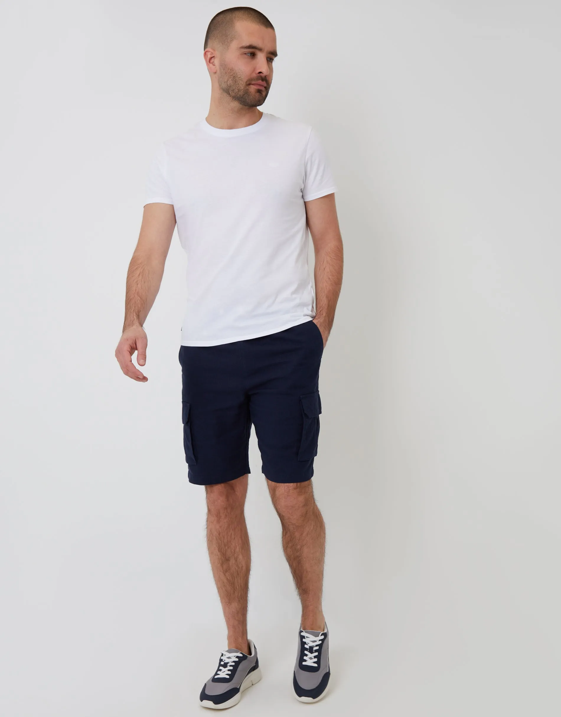 Navy Linen Blend Cargo Shorts sold by Threadbare product image thumbnail 3