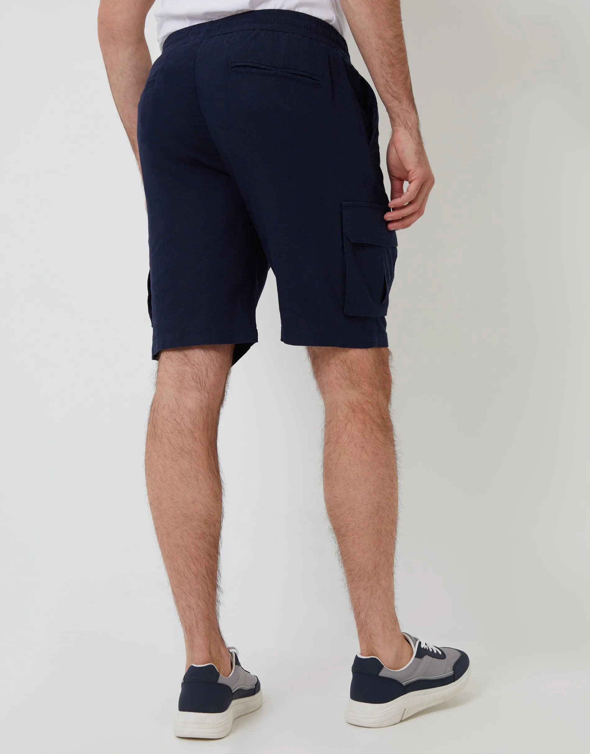 Navy Linen Blend Cargo Shorts sold by Threadbare product image thumbnail 2