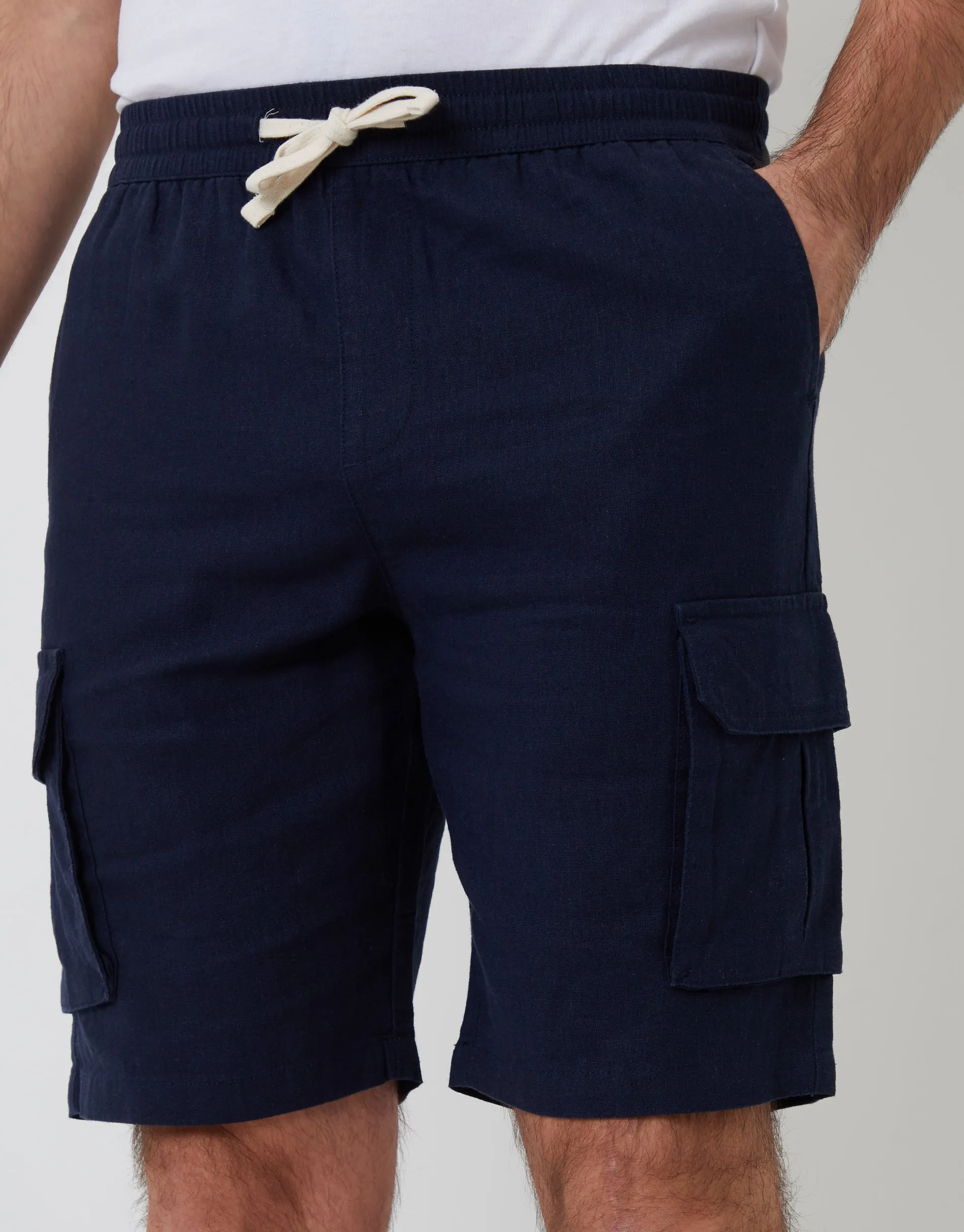Navy Linen Blend Cargo Shorts sold by Threadbare product image thumbnail 4