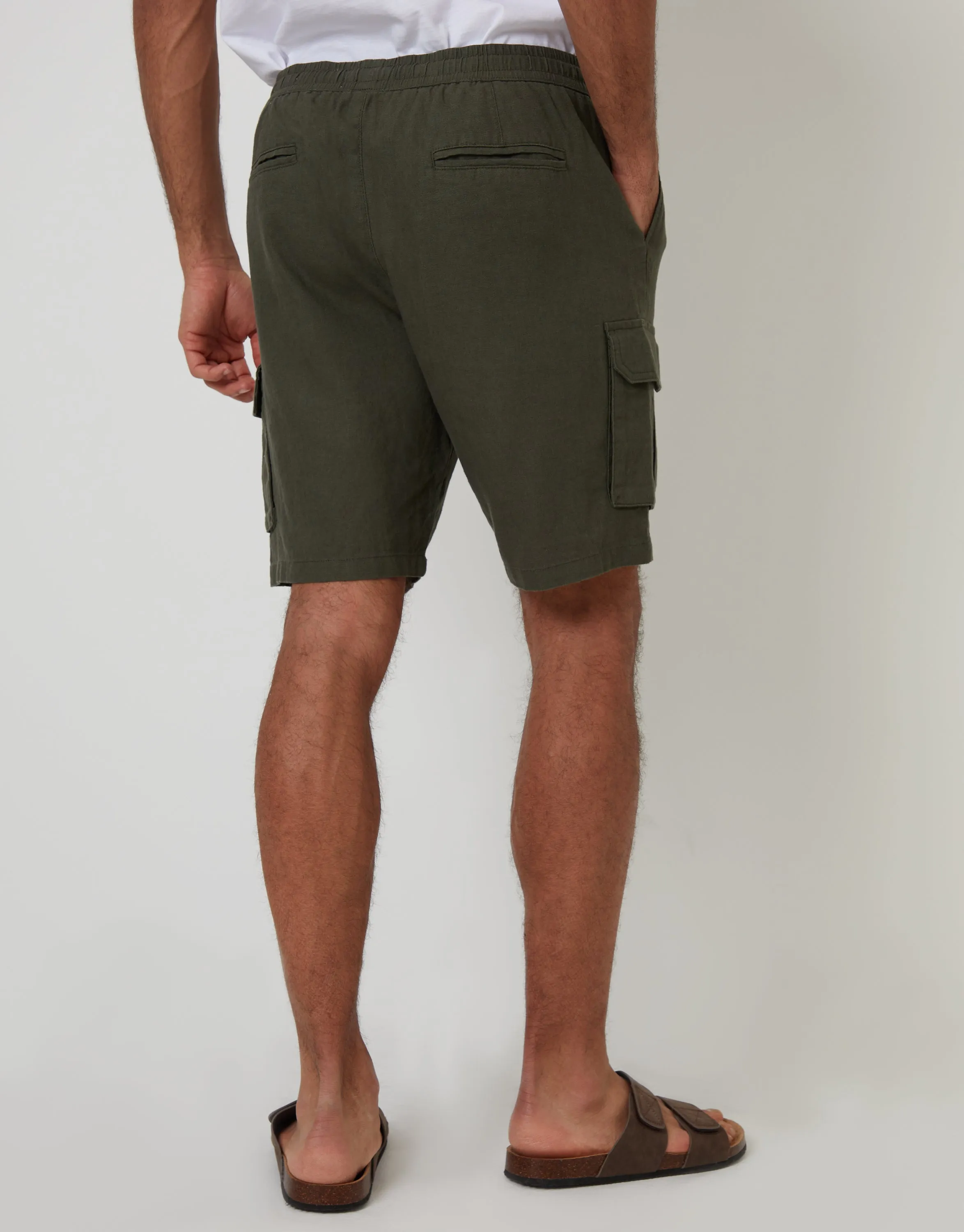 Khaki Green Linen Blend Cargo Shorts sold by Threadbare product image thumbnail 2