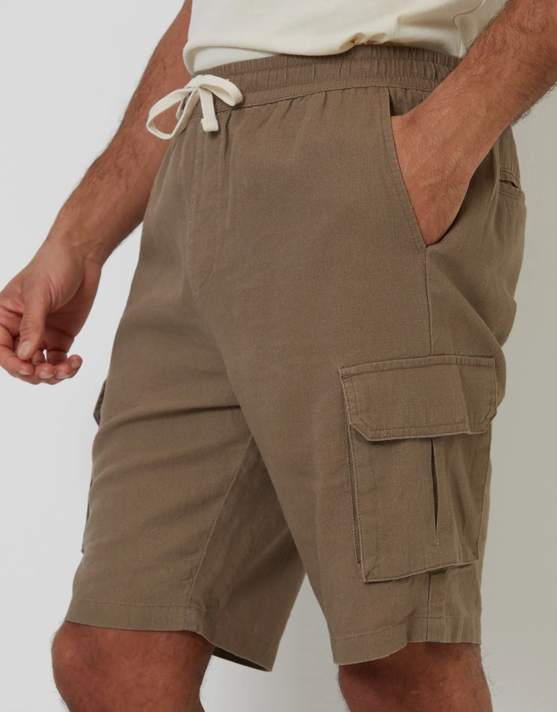 Taupe Linen Blend Cargo Shorts sold by Threadbare product image thumbnail 4