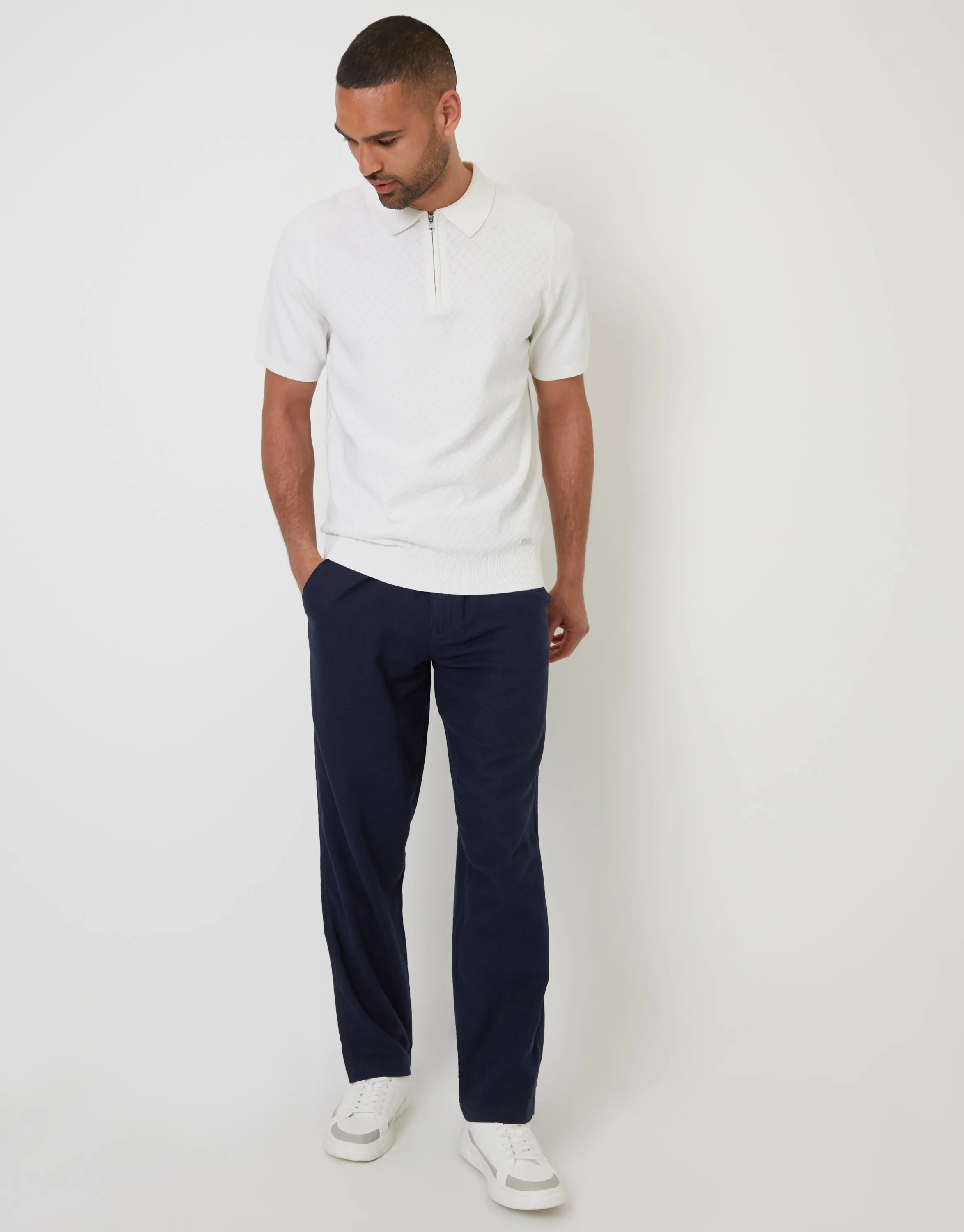 Navy Linen Blend Trousers sold by Threadbare product image thumbnail 3