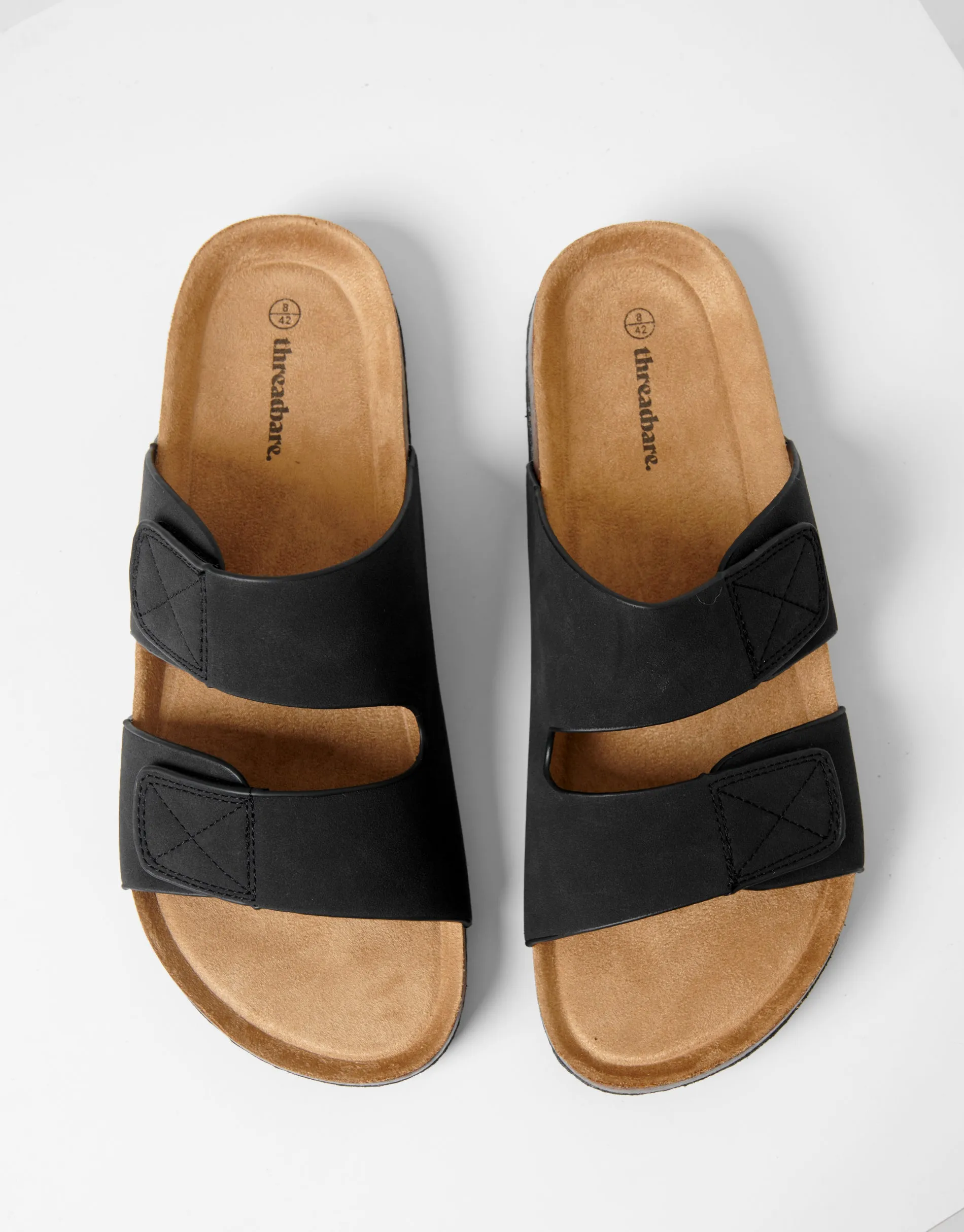 Black Faux Suede Two Strap Sandals sold by Threadbare