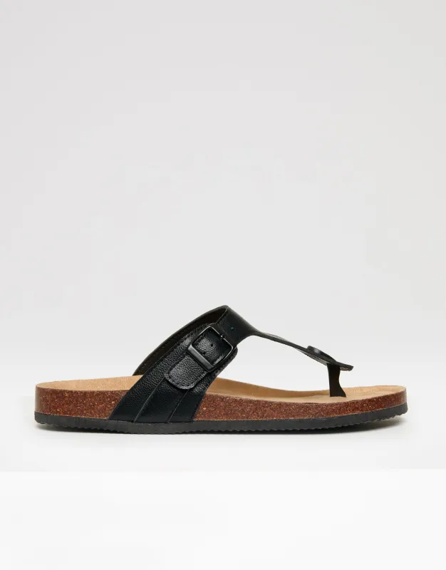 Threadbare Men's Black Faux Leather Toe Post Sandals sold by Threadbare