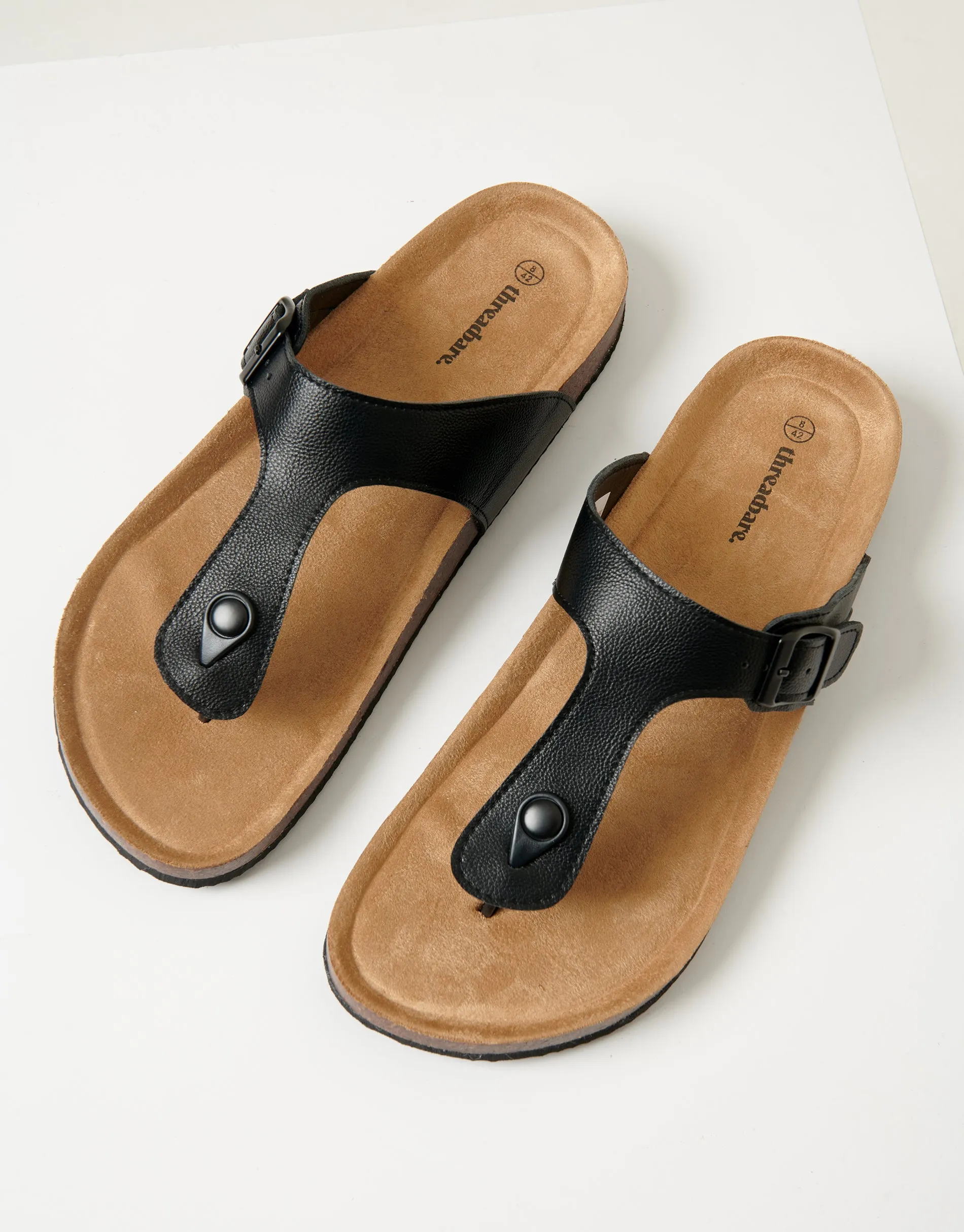 Black Faux Leather Toe Post Sandals sold by Threadbare product image thumbnail 2