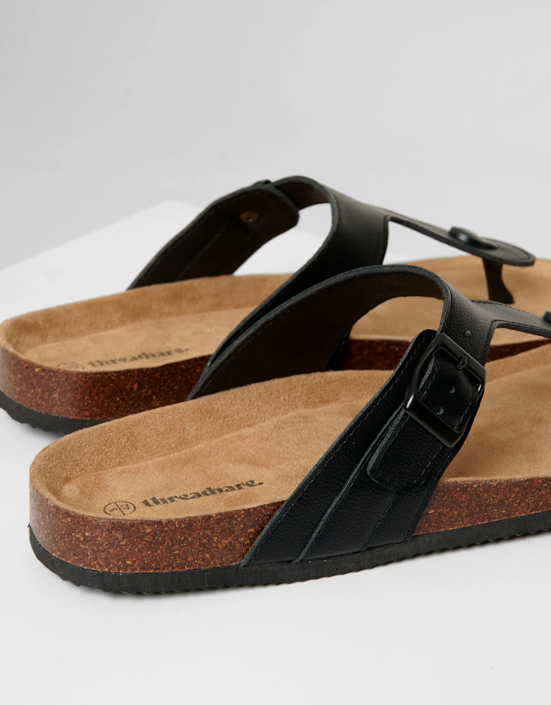 Black Faux Leather Toe Post Sandals sold by Threadbare product image thumbnail 4