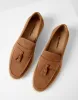 Tan Brown Faux Suede Tassel Loafers sold by Threadbare