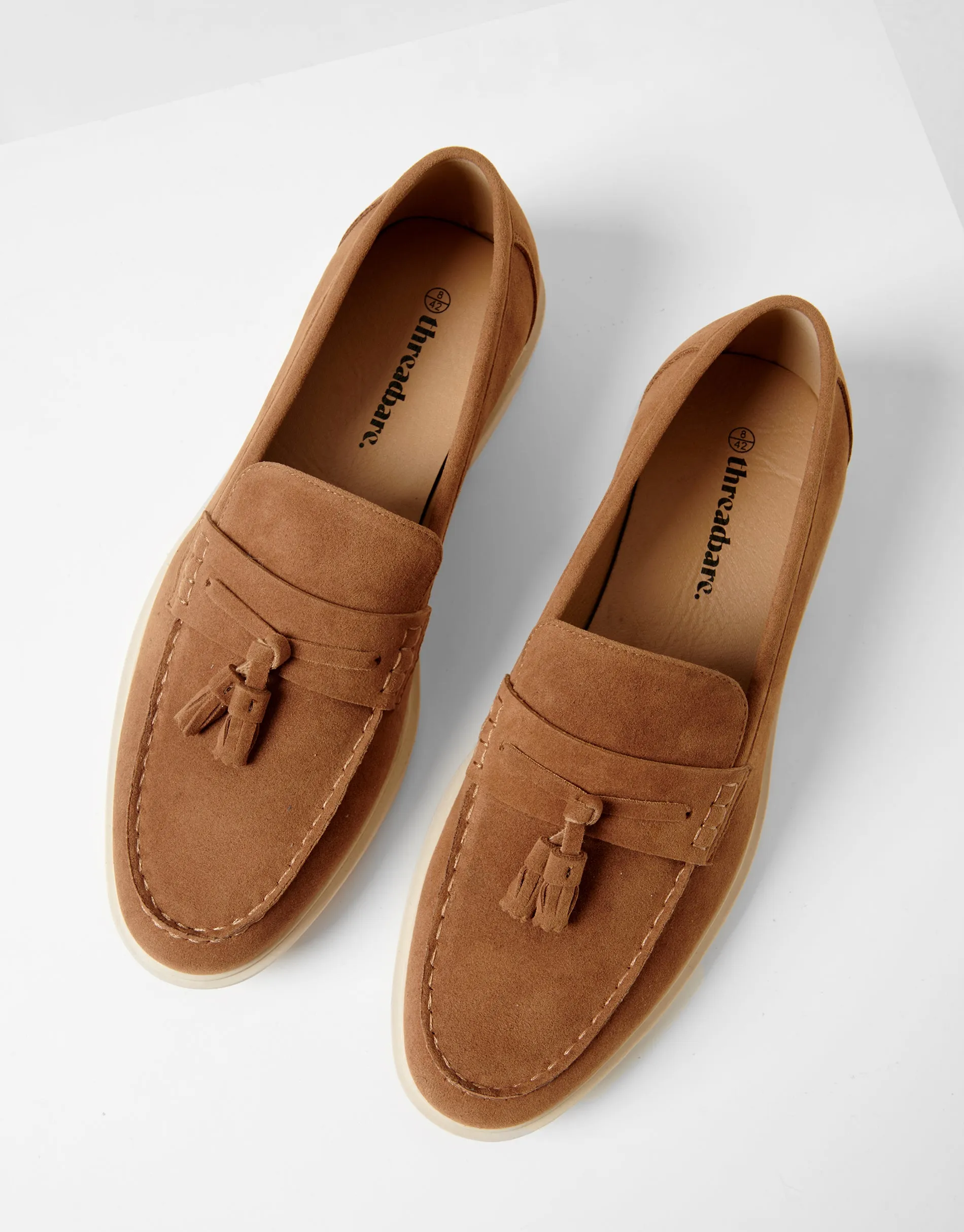 Tan Brown Faux Suede Tassel Loafers sold by Threadbare product image thumbnail 2