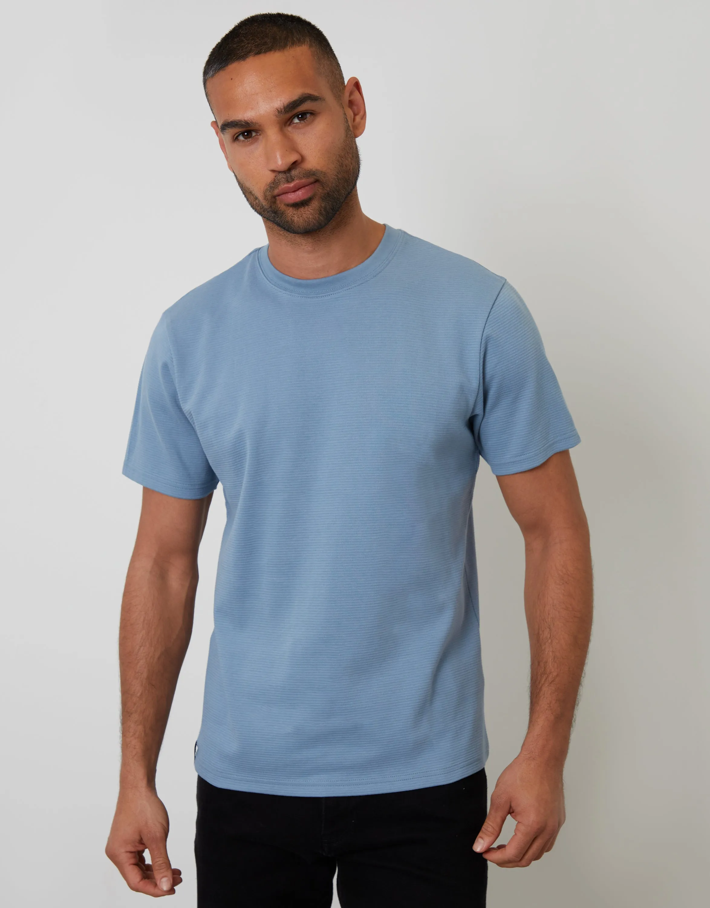 Denim Blue Jersey Slub Short Sleeve T-Shirt sold by Threadbare