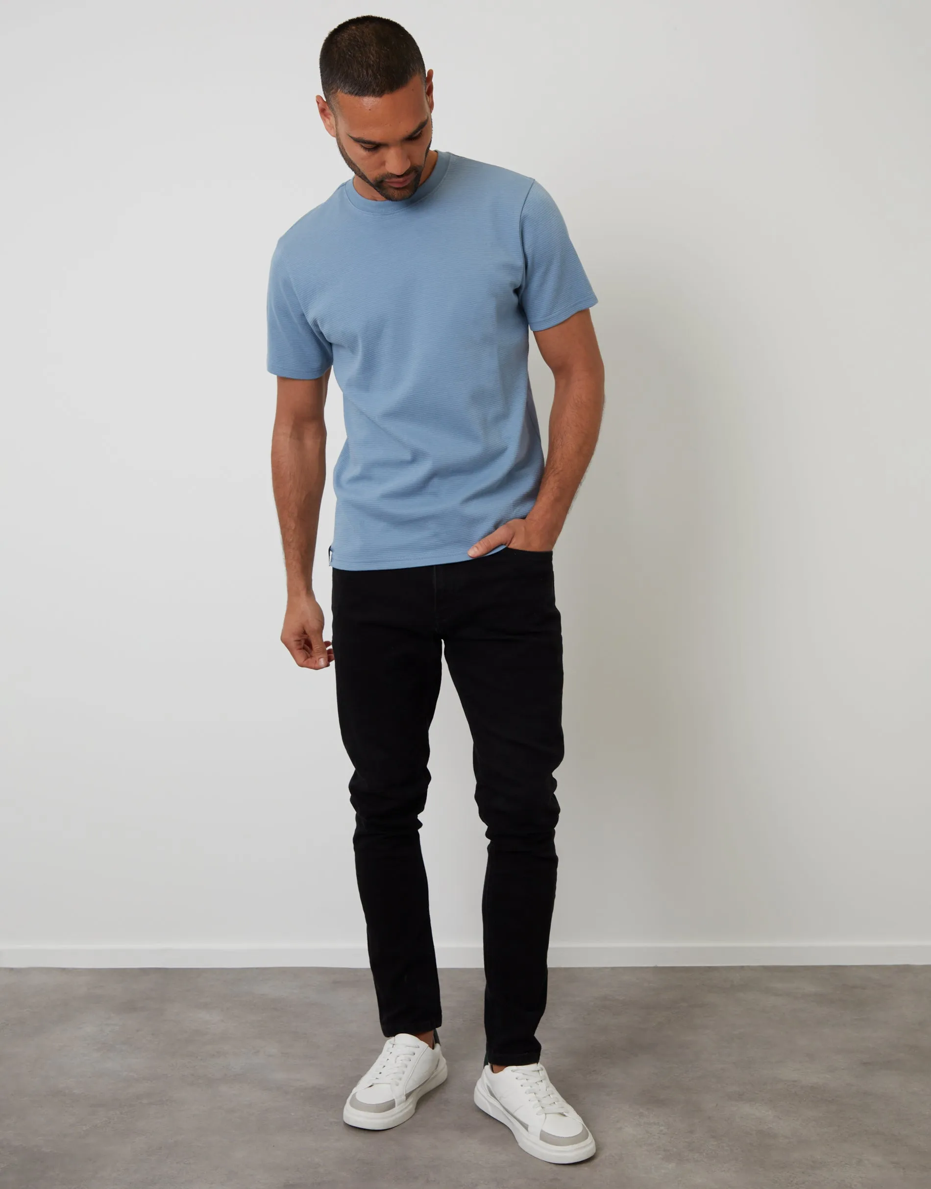 Denim Blue Jersey Slub Short Sleeve T-Shirt sold by Threadbare product image thumbnail 3