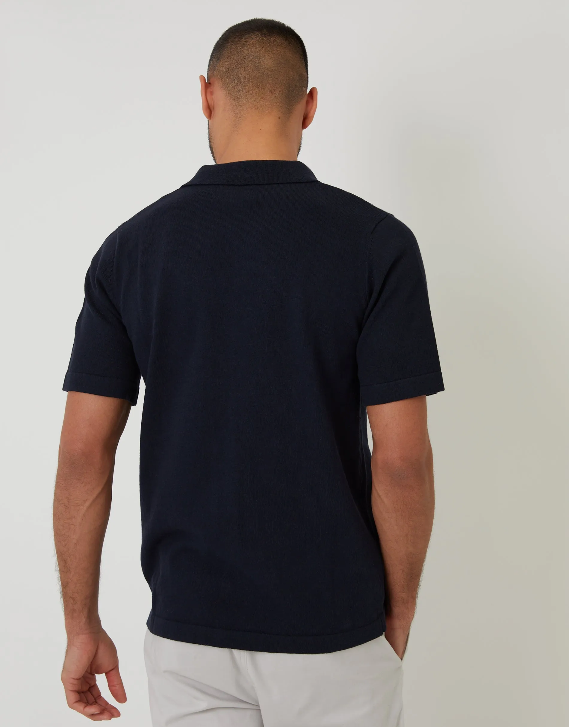 Navy Textured Panel Revere Collar Knitted Shirt sold by Threadbare product image thumbnail 2