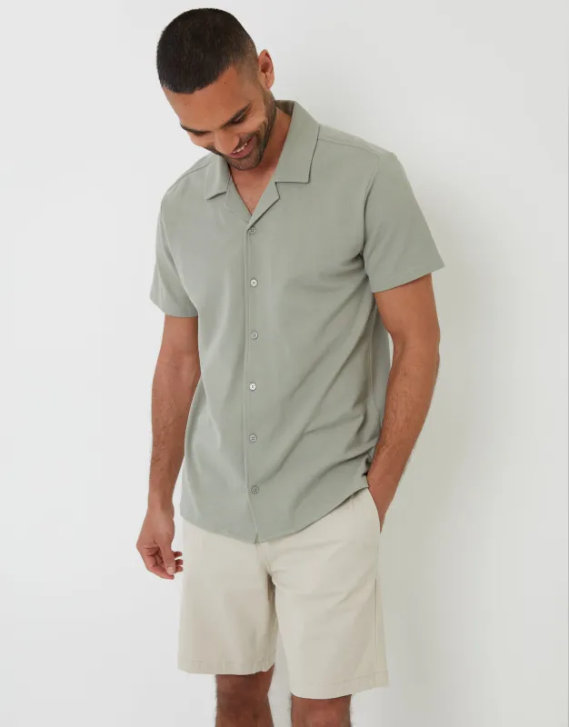Threadbare Men's Sage Green Jersey Pique Revere Collar Short Sleeve Shirt sold by Threadbare