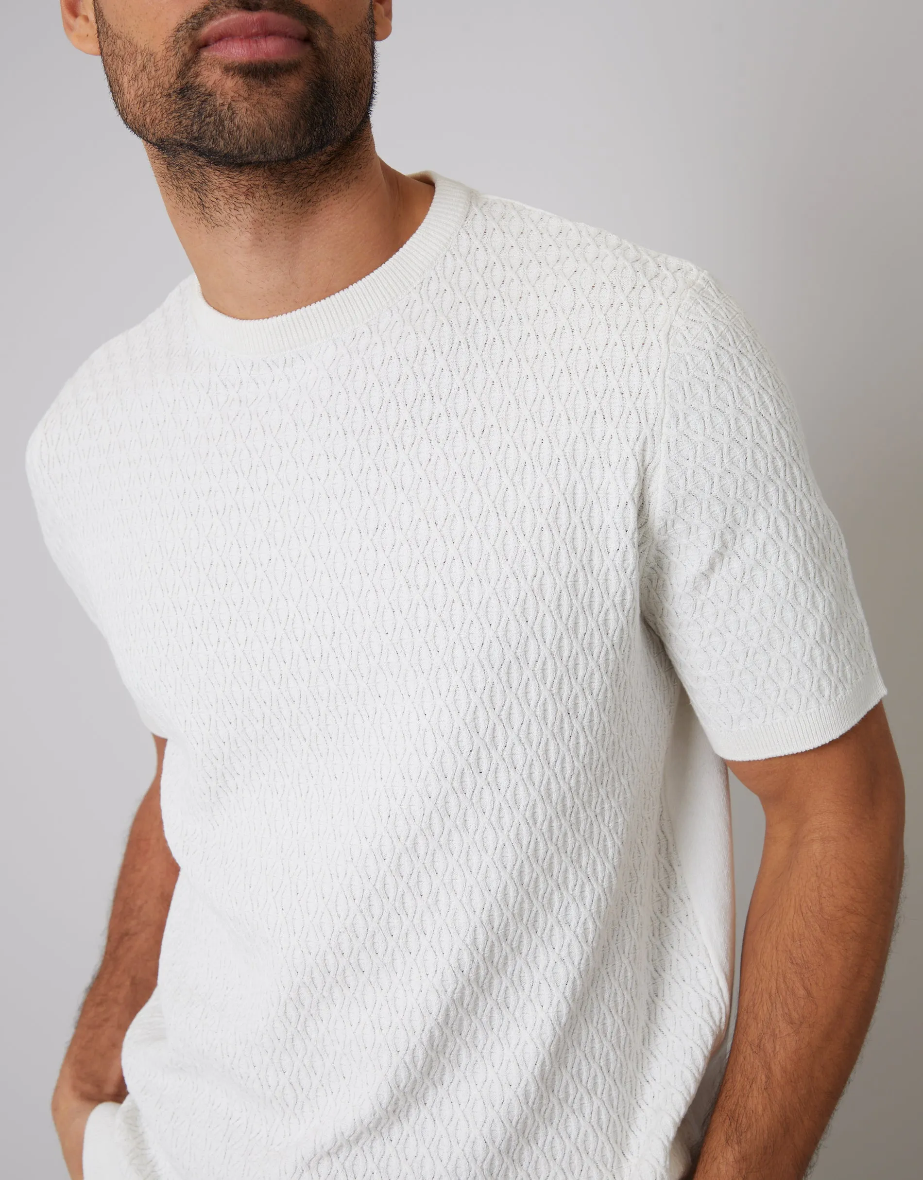 Ecru Mini Cable Knit T-Shirt sold by Threadbare product image thumbnail 4