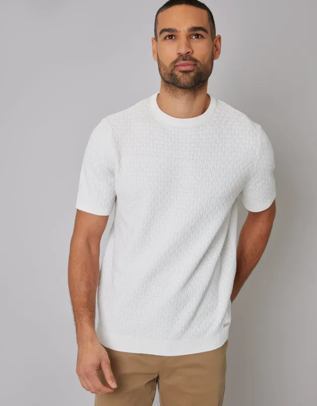 Ecru Mini Cable Knit T-Shirt sold by Threadbare