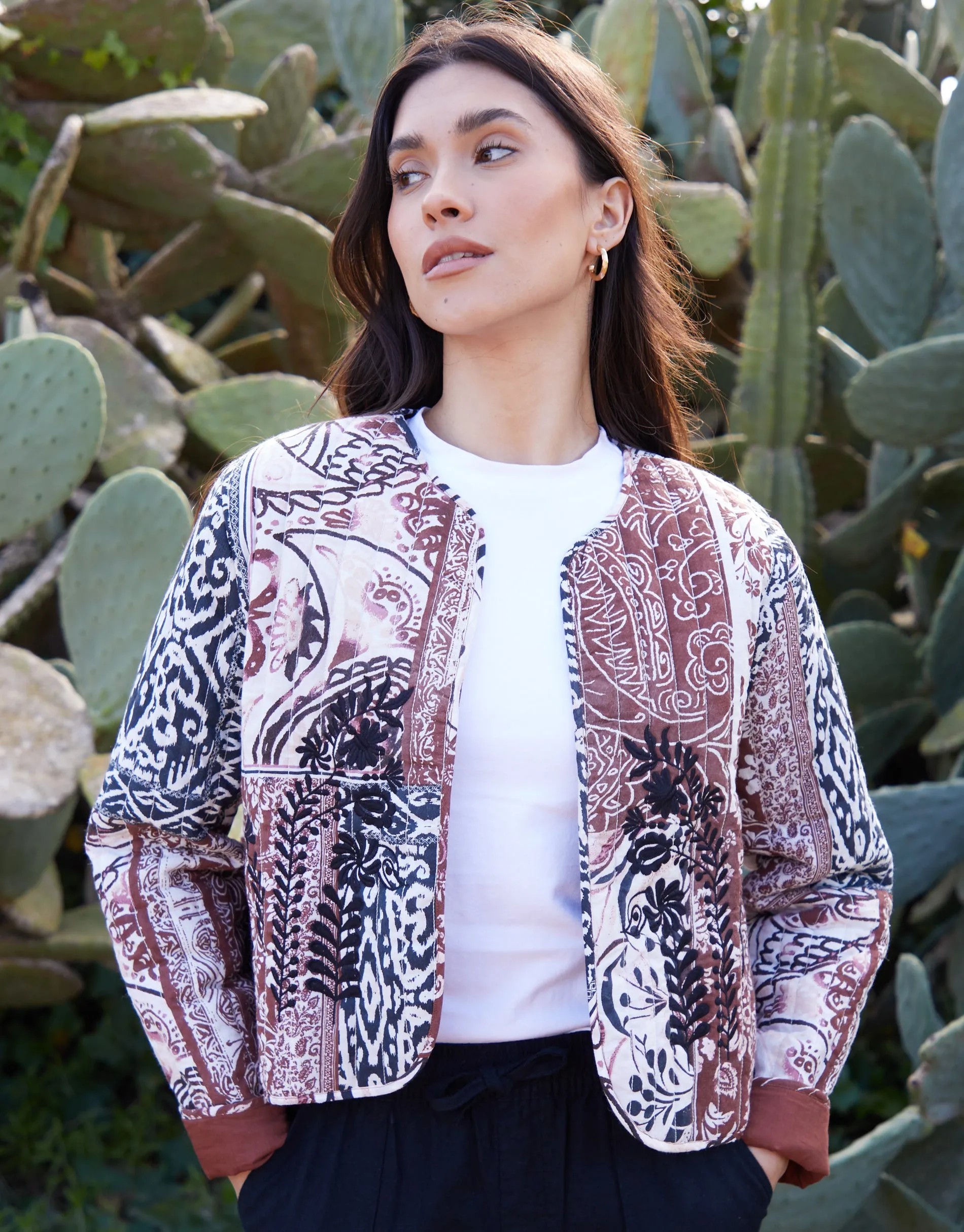 Rust Orange Embroidered Quilted Jacket sold by Threadbare