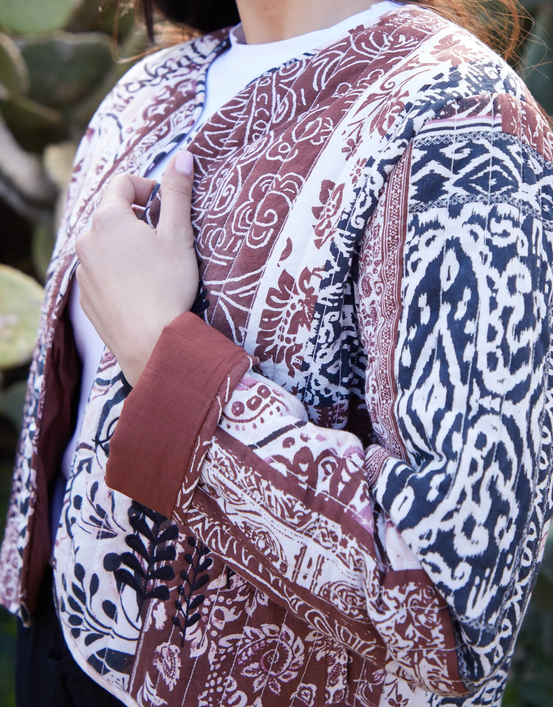 Rust Orange Embroidered Quilted Jacket sold by Threadbare product image thumbnail 4