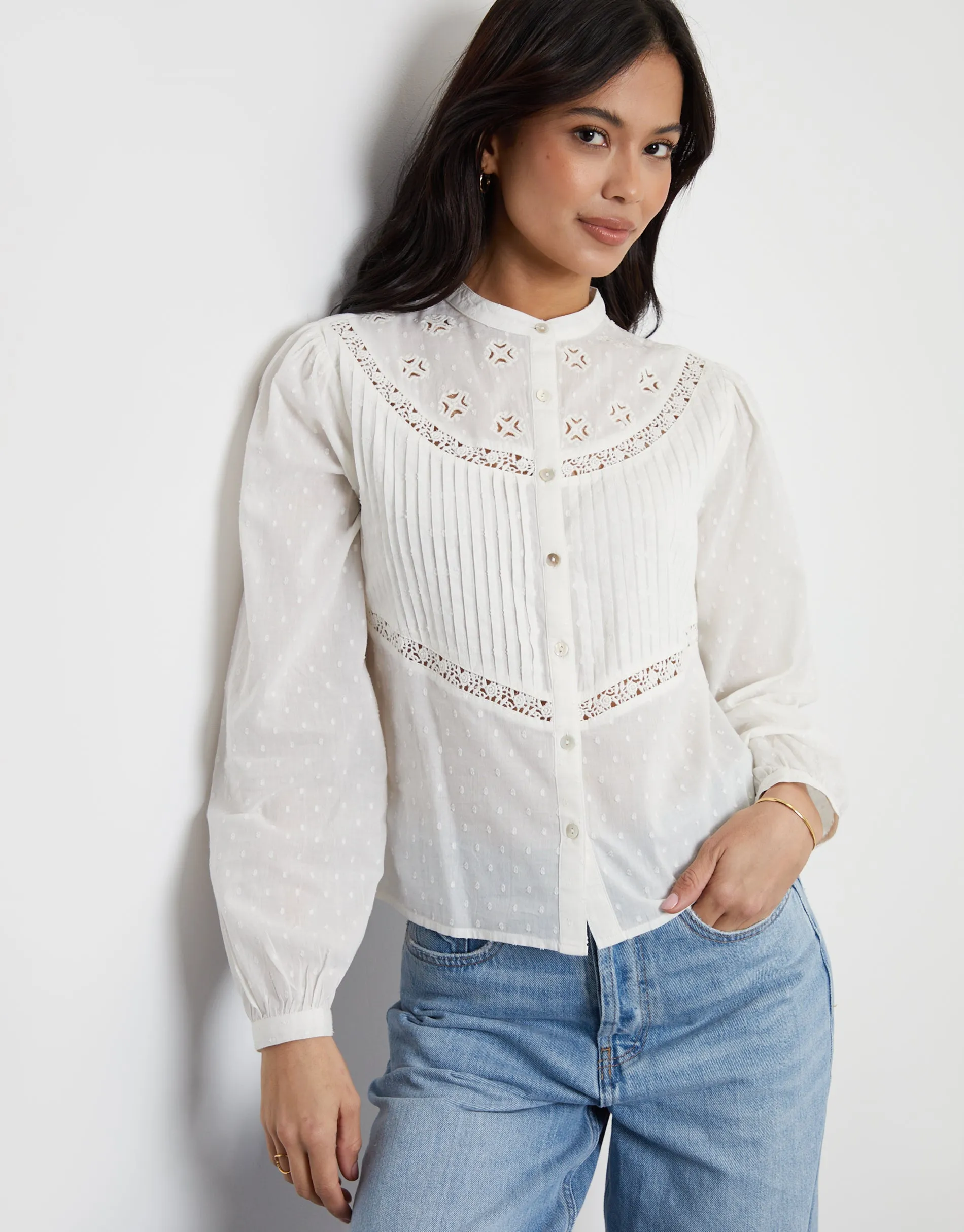 Cream Lace Detail Boho Blouse sold by Threadbare