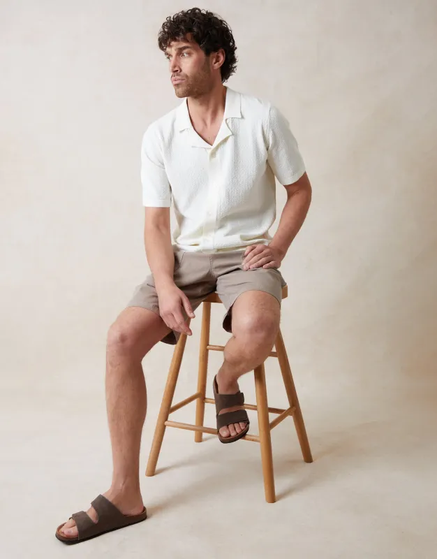 Ecru Textured Revere Collar Knitted Shirt sold by Threadbare