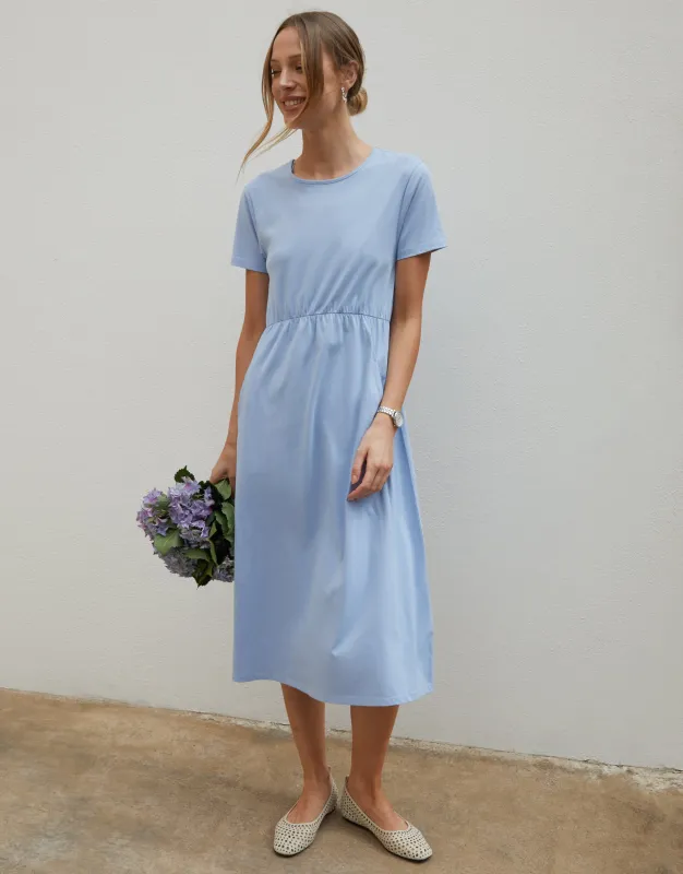 Blue Jersey Midi Smock Dress with Pockets sold by Threadbare