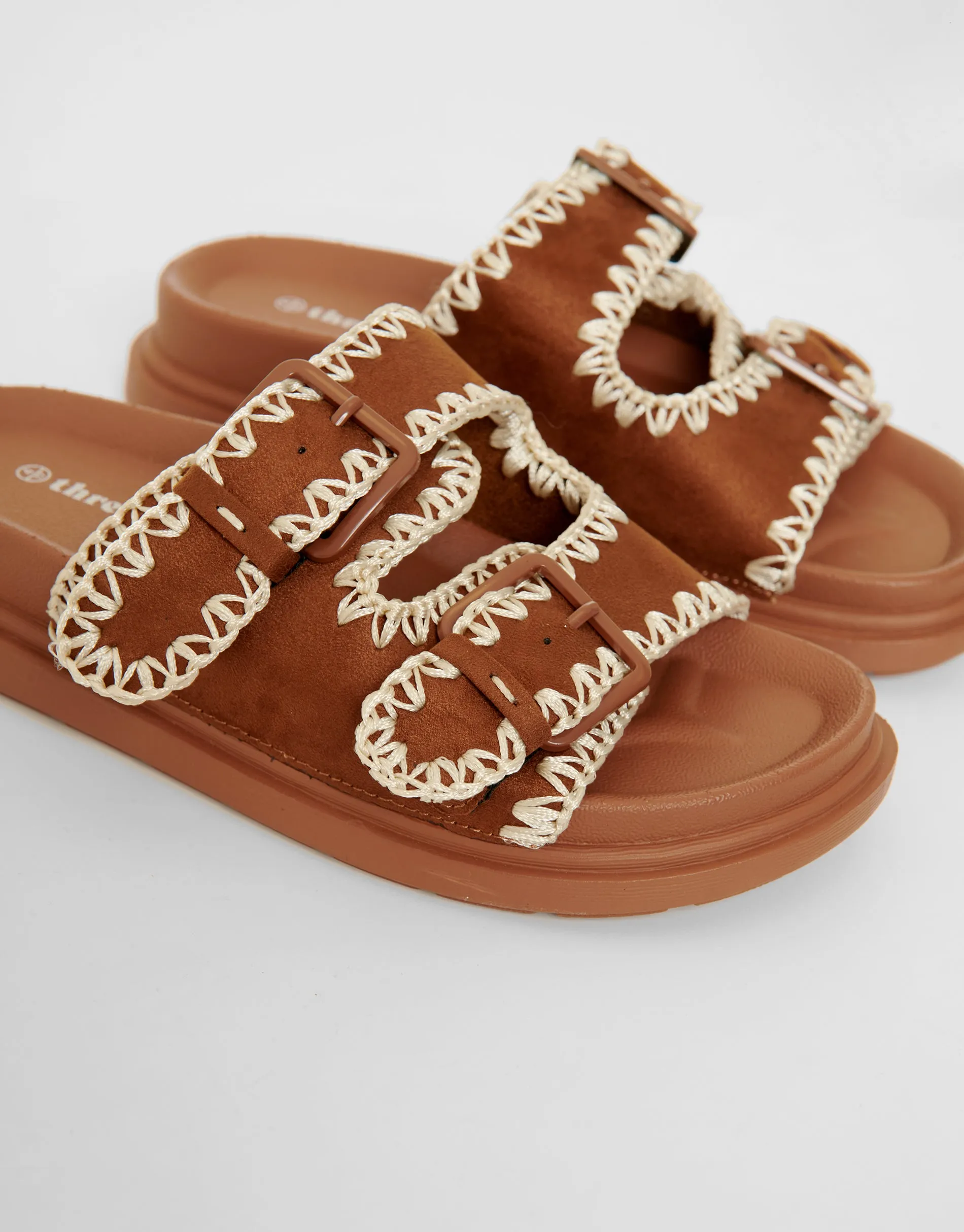 Threadbare Women's Tan Brown Whipstitch Chunky Sliders sold by Threadbare product image thumbnail 4