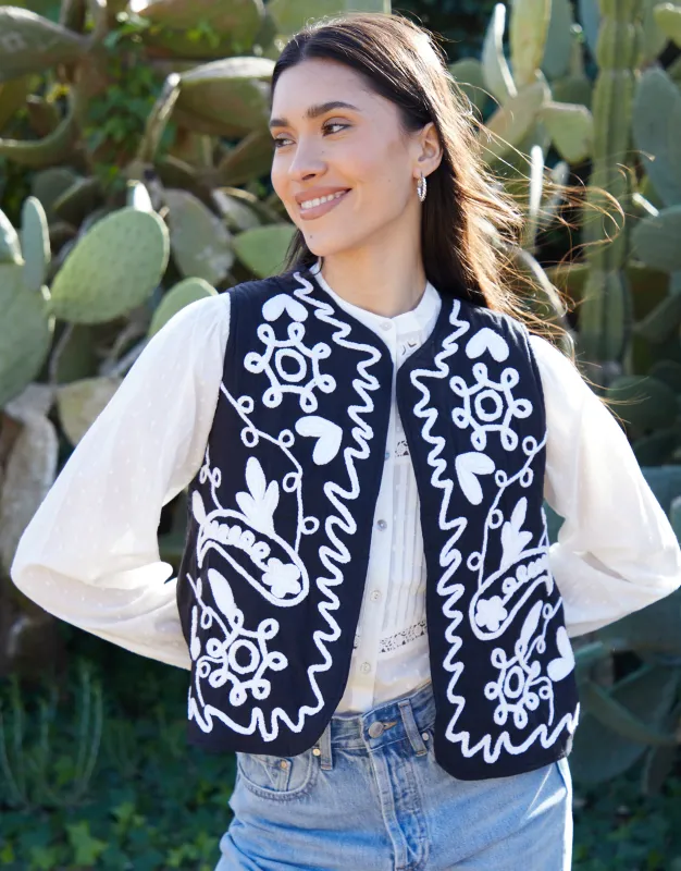 Black Cornelli Embroidered Gilet sold by Threadbare