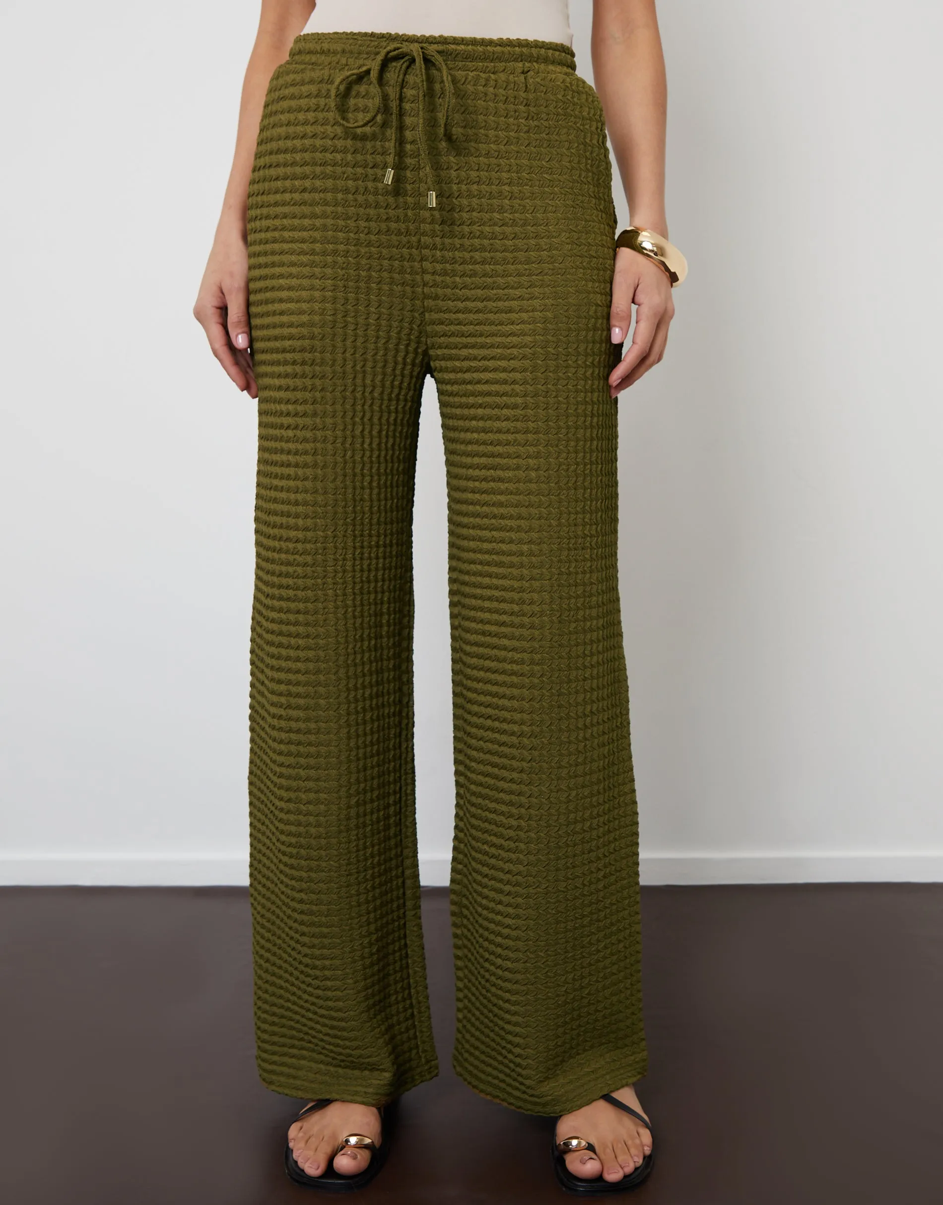 Khaki Green Textured Jersey Wide Leg Trousers sold by Threadbare product image thumbnail 2