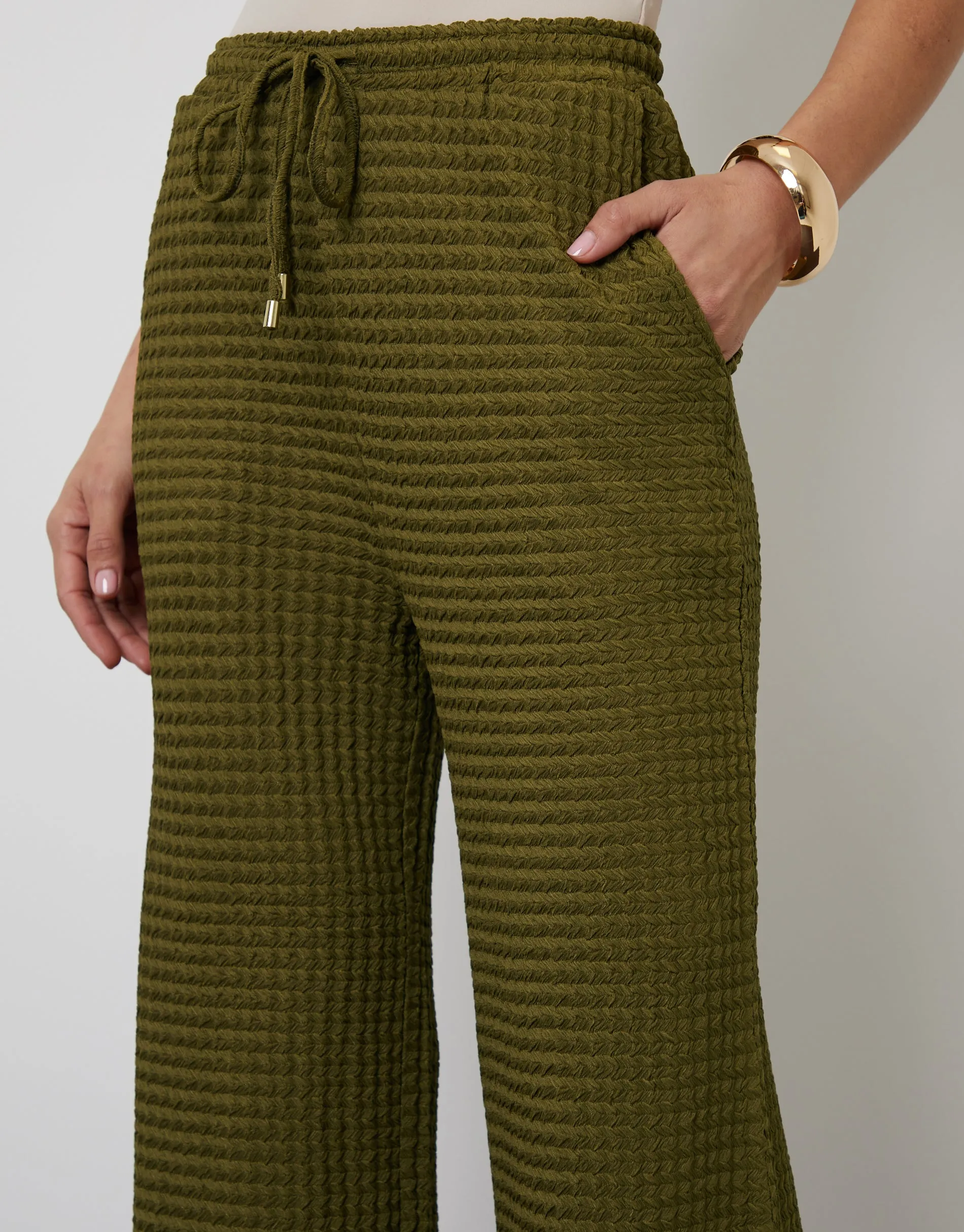 Khaki Green Textured Jersey Wide Leg Trousers sold by Threadbare product image thumbnail 3