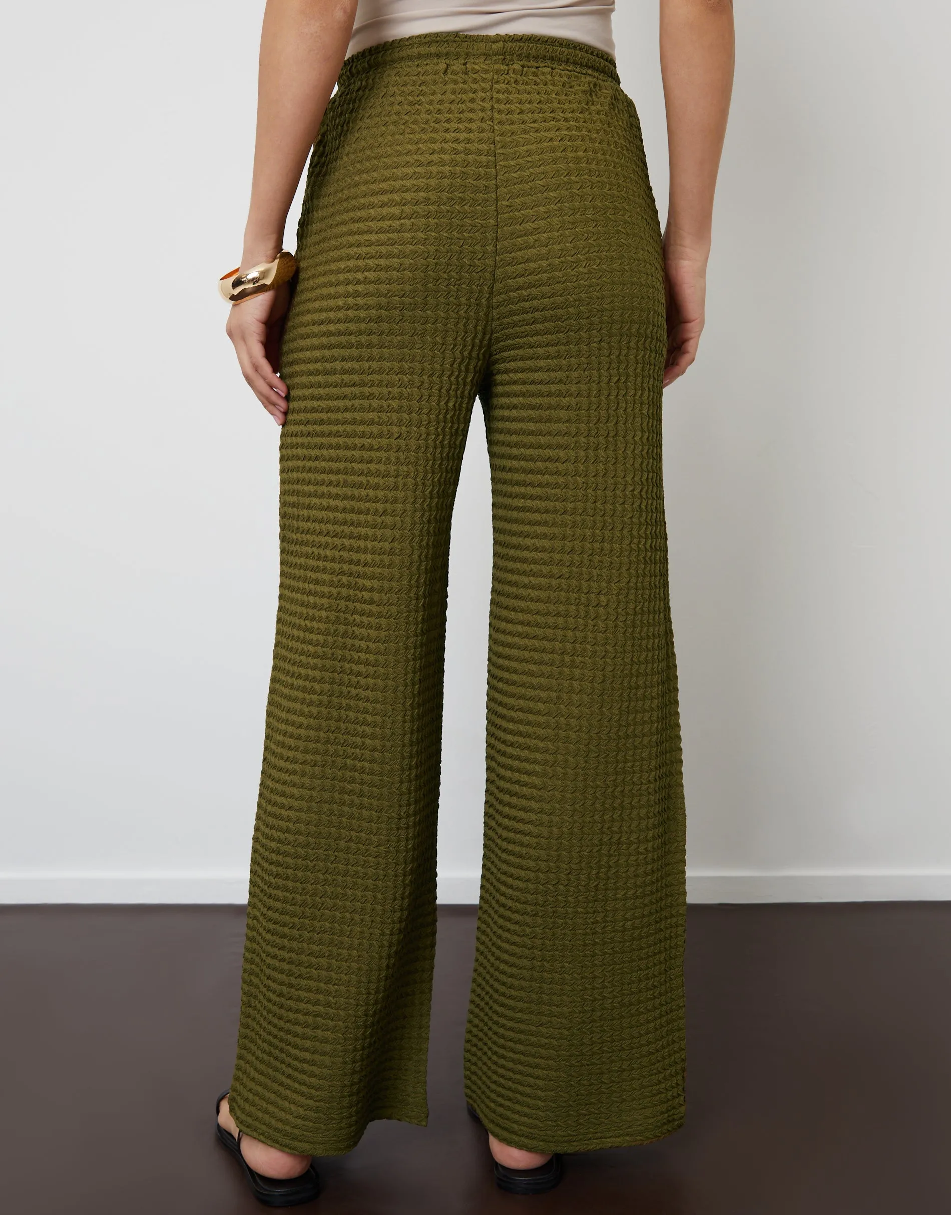 Khaki Green Textured Jersey Wide Leg Trousers sold by Threadbare product image thumbnail 4