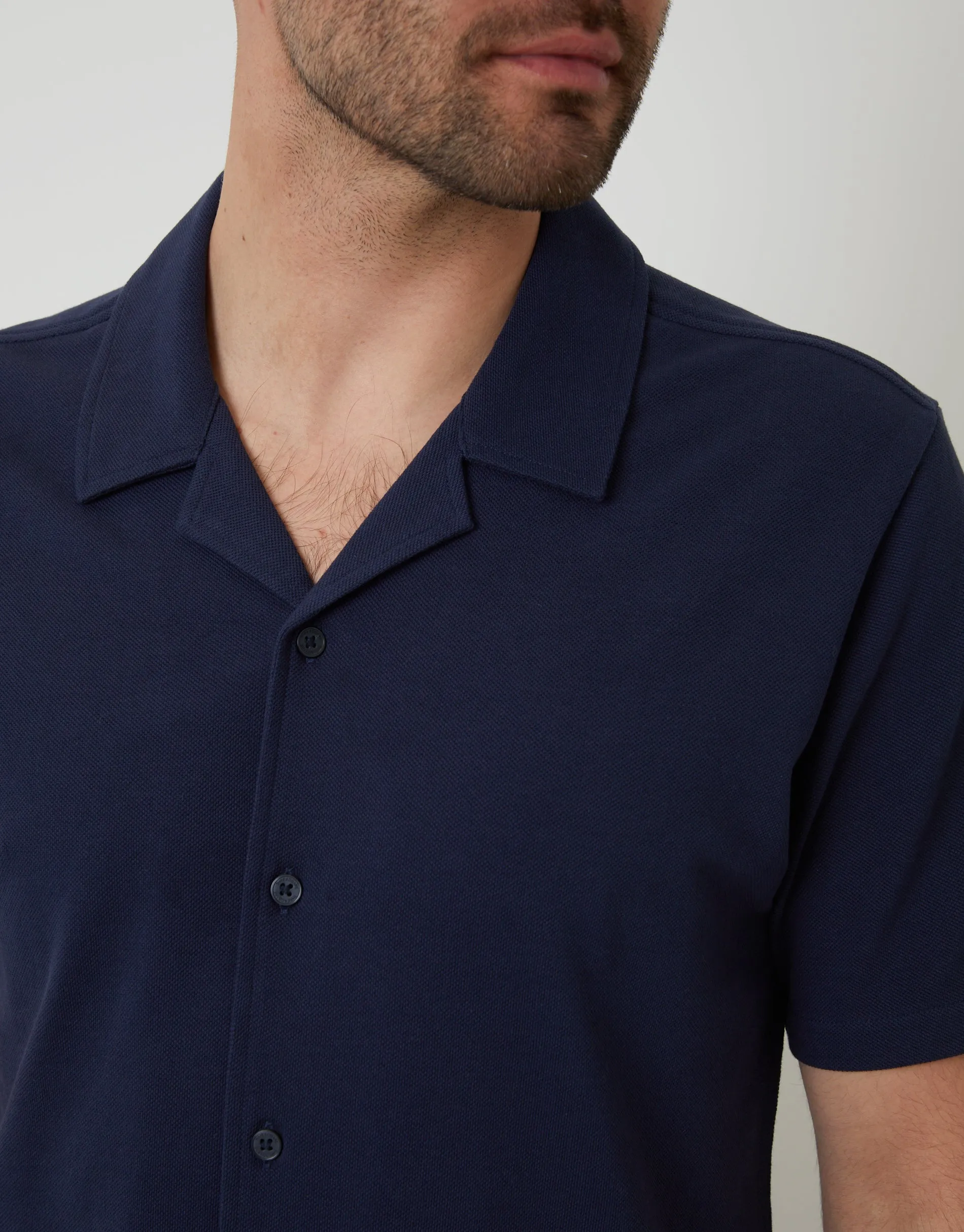 Navy Jersey Pique Revere Collar Short Sleeve Shirt sold by Threadbare product image thumbnail 4