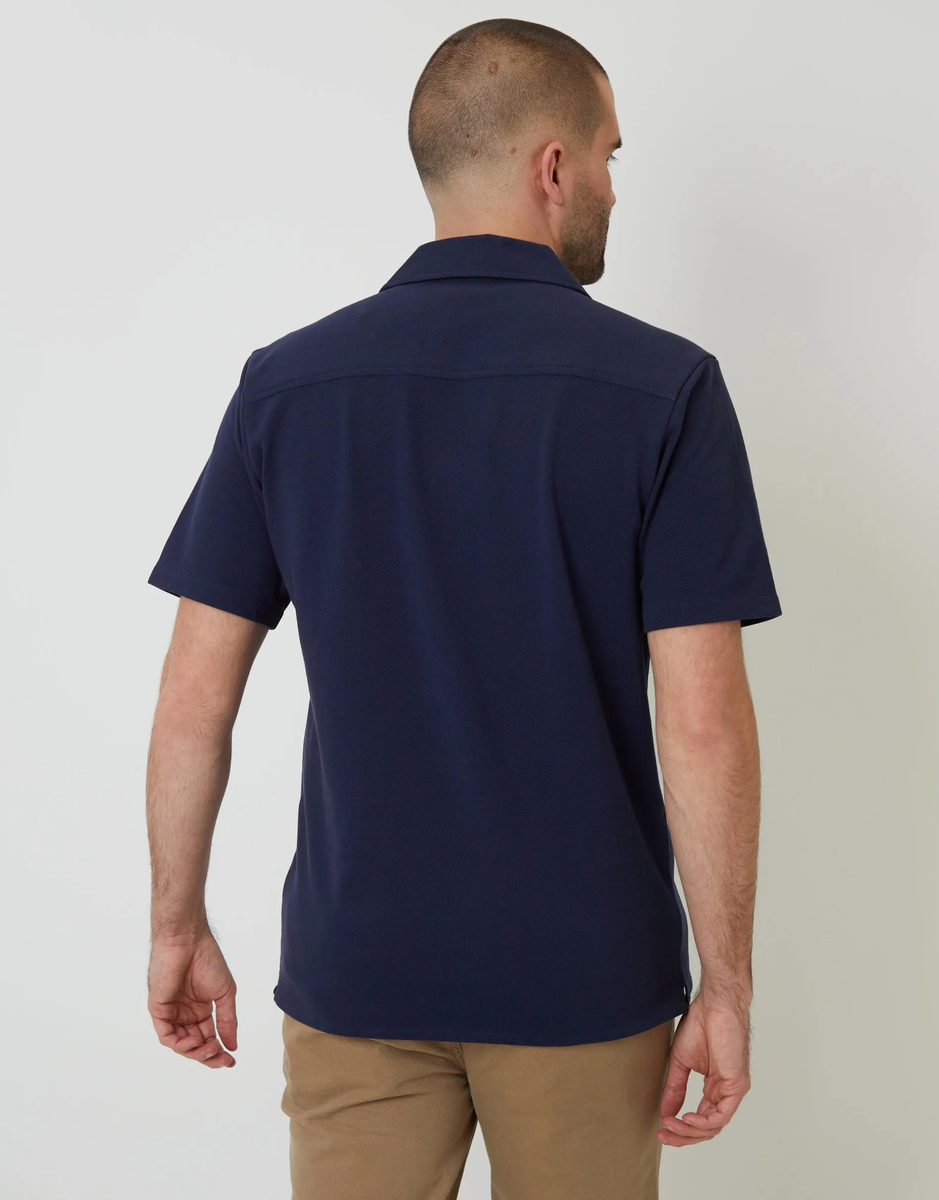 Navy Jersey Pique Revere Collar Short Sleeve Shirt sold by Threadbare product image thumbnail 2