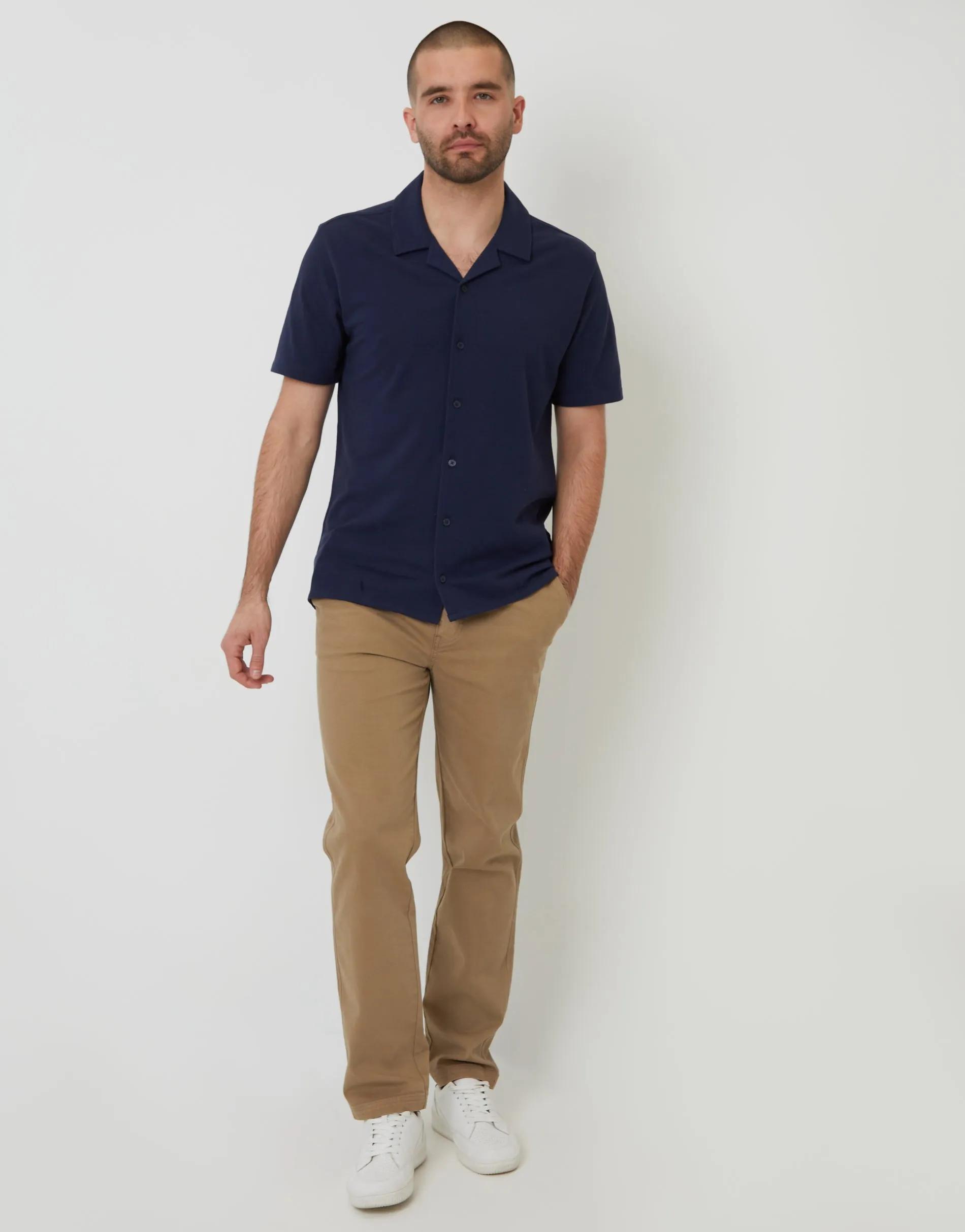 Navy Jersey Pique Revere Collar Short Sleeve Shirt sold by Threadbare product image thumbnail 3