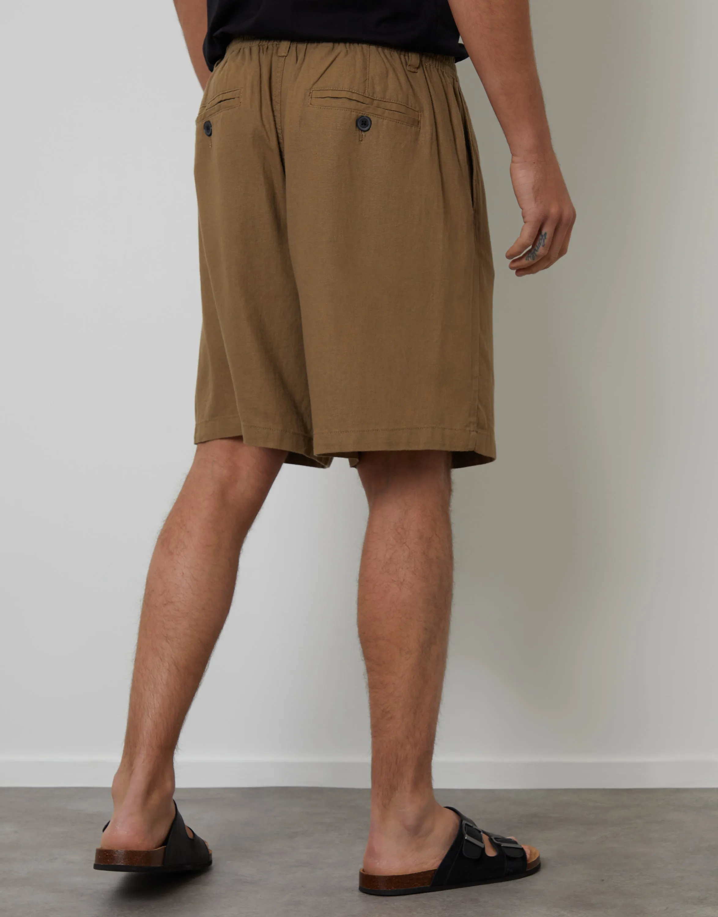 Dark Stone Linen Blend Pleated Loose Fit Shorts sold by Threadbare product image thumbnail 2