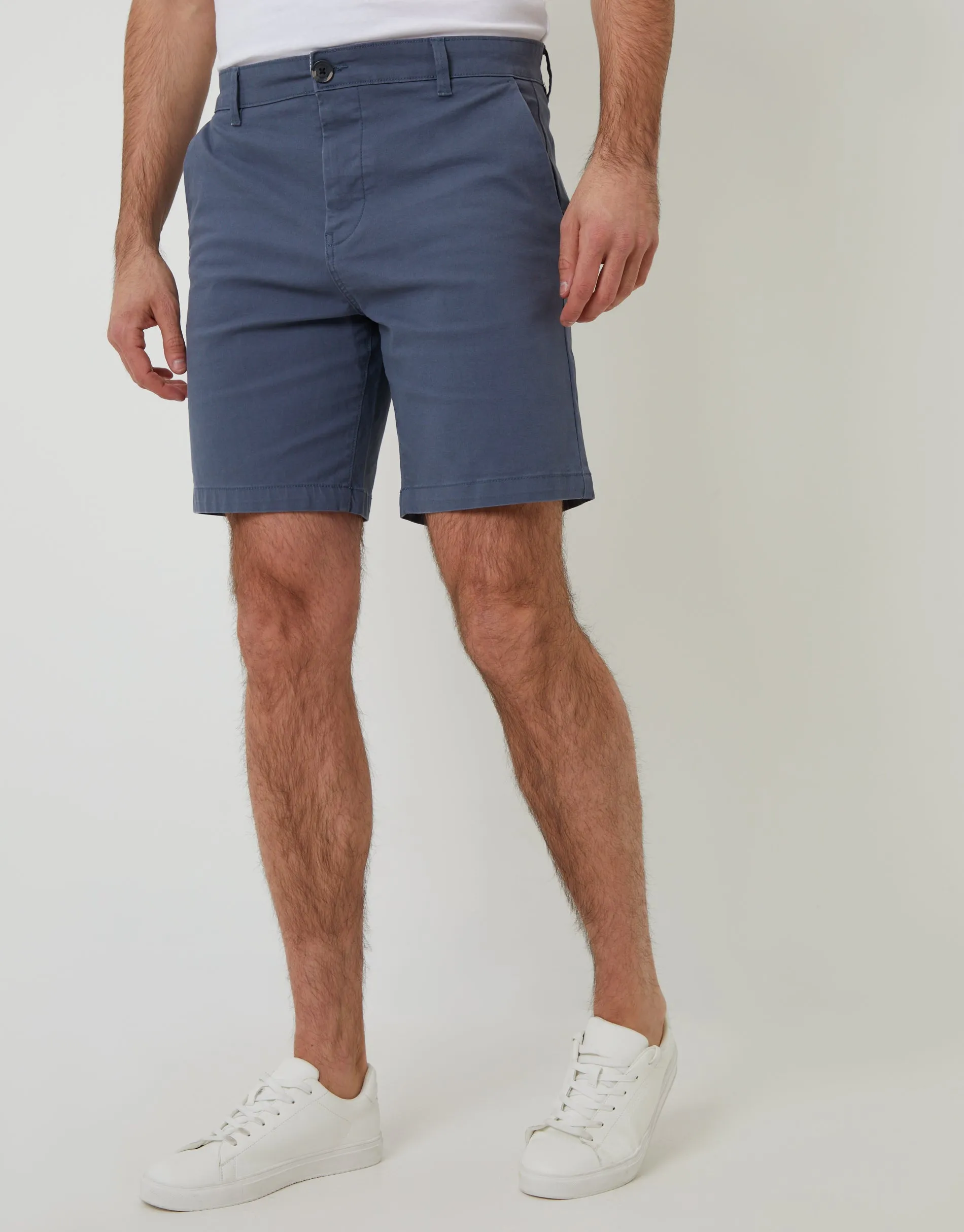 Misty Blue Regular Fit Stretch Chino Shorts sold by Threadbare