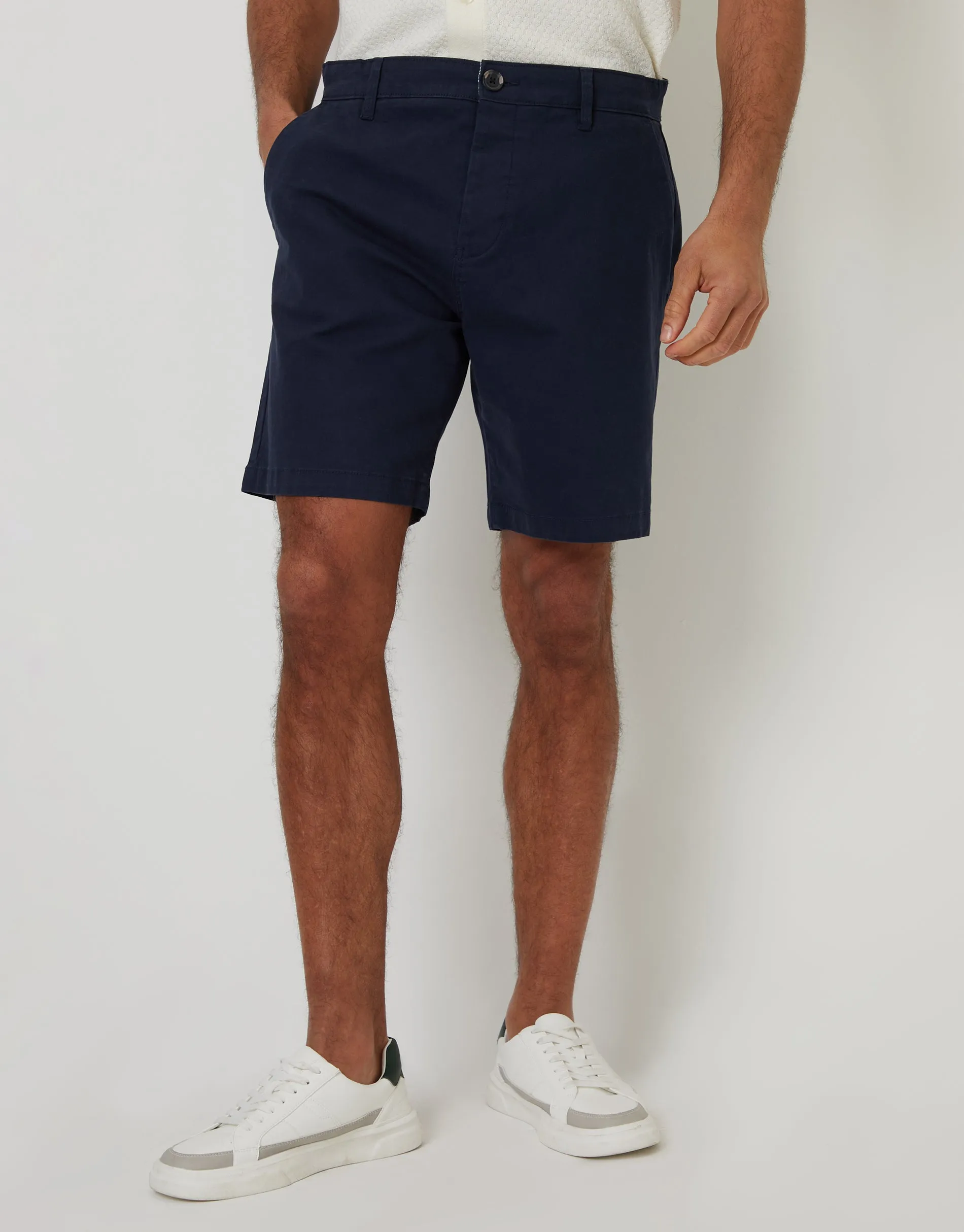 Navy Regular Fit Stretch Chino Shorts sold by Threadbare