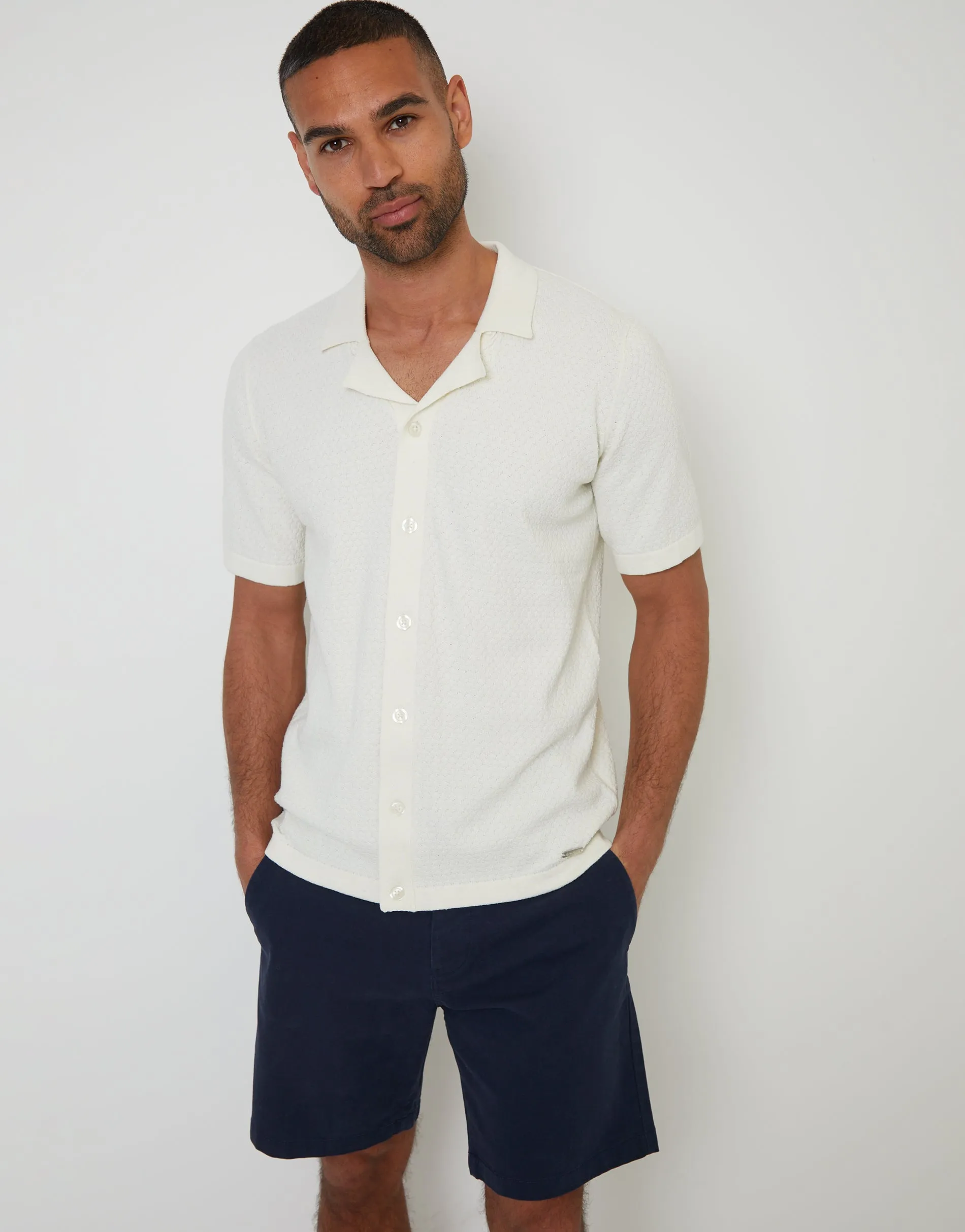 Navy Regular Fit Stretch Chino Shorts sold by Threadbare product image thumbnail 3