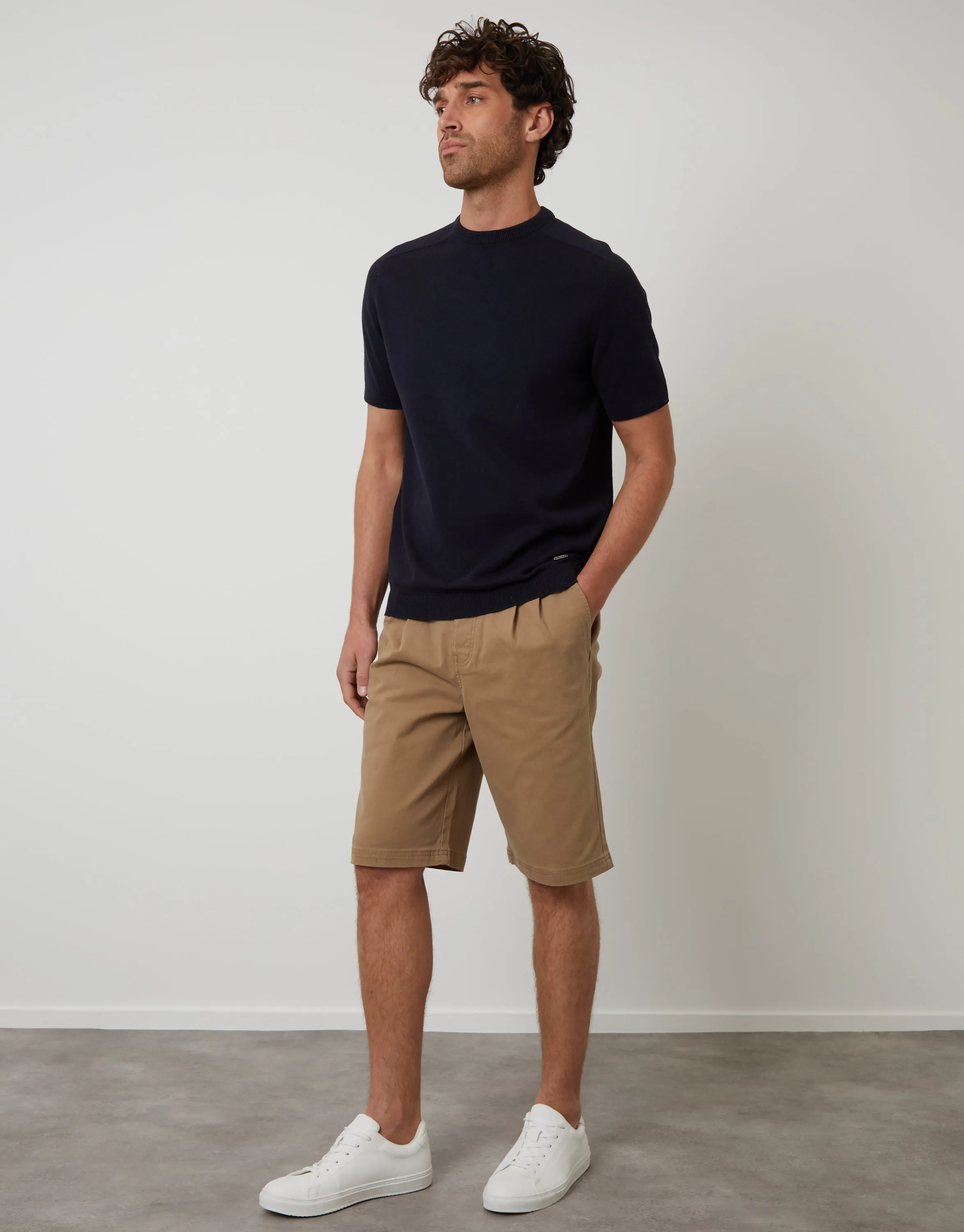 Dark Stone Pleated Stretch Relaxed Fit Chino Shorts sold by Threadbare product image thumbnail 3